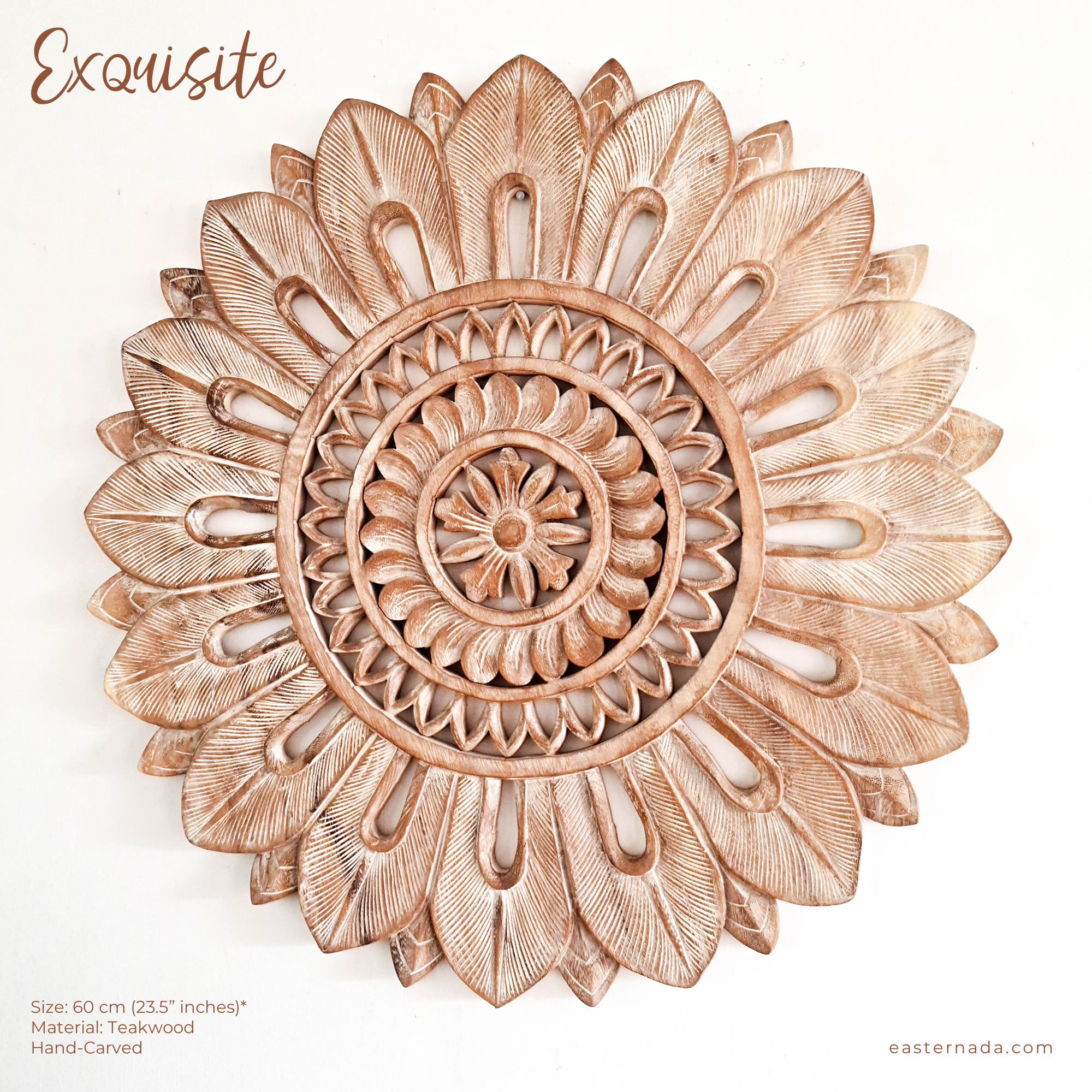 Bohemian Mandala Hand Carved Teakwood Decorative Large Round Wall Art Headboard