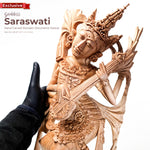 Saraswati Goddess Hand-carved wooden Sculpture Art Hindu Mandir Pooja