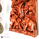 African Elephants by Oak Hand-Carved Wooden Room Decorative Art Sculpture Unique Gift