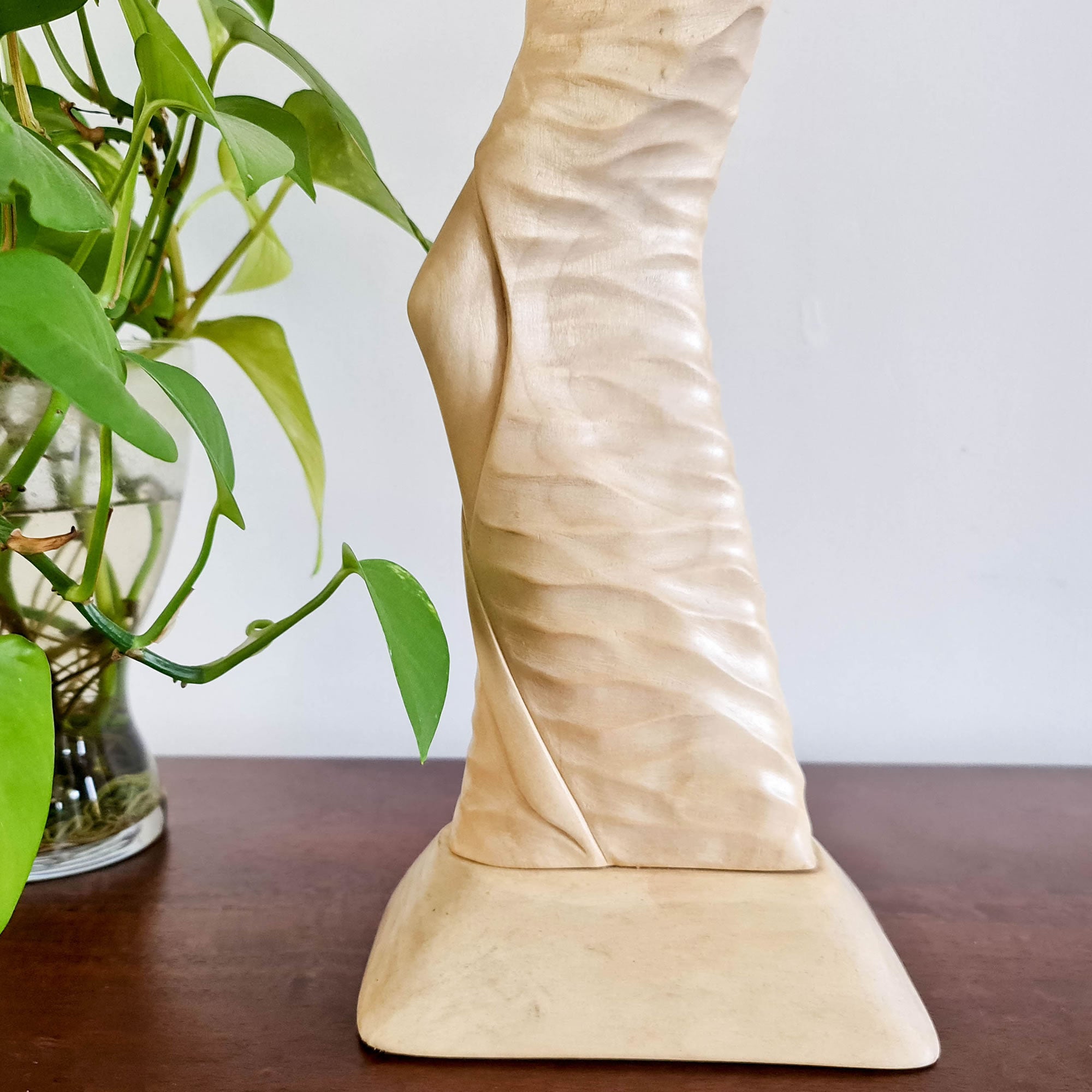 "Lady Chatterley" is a tale of repression, lust, and sexual liberation set in post-World War I France. This beautiful hand-carved sculpture has been hand-crafted by our skilled carvers using the rarest tulip white wood. Its intricate carving is detailed to perfection and is a true masterpiece to grace any interior space. It certainly can be used as a unique gift for a loved one to express your deeper love.