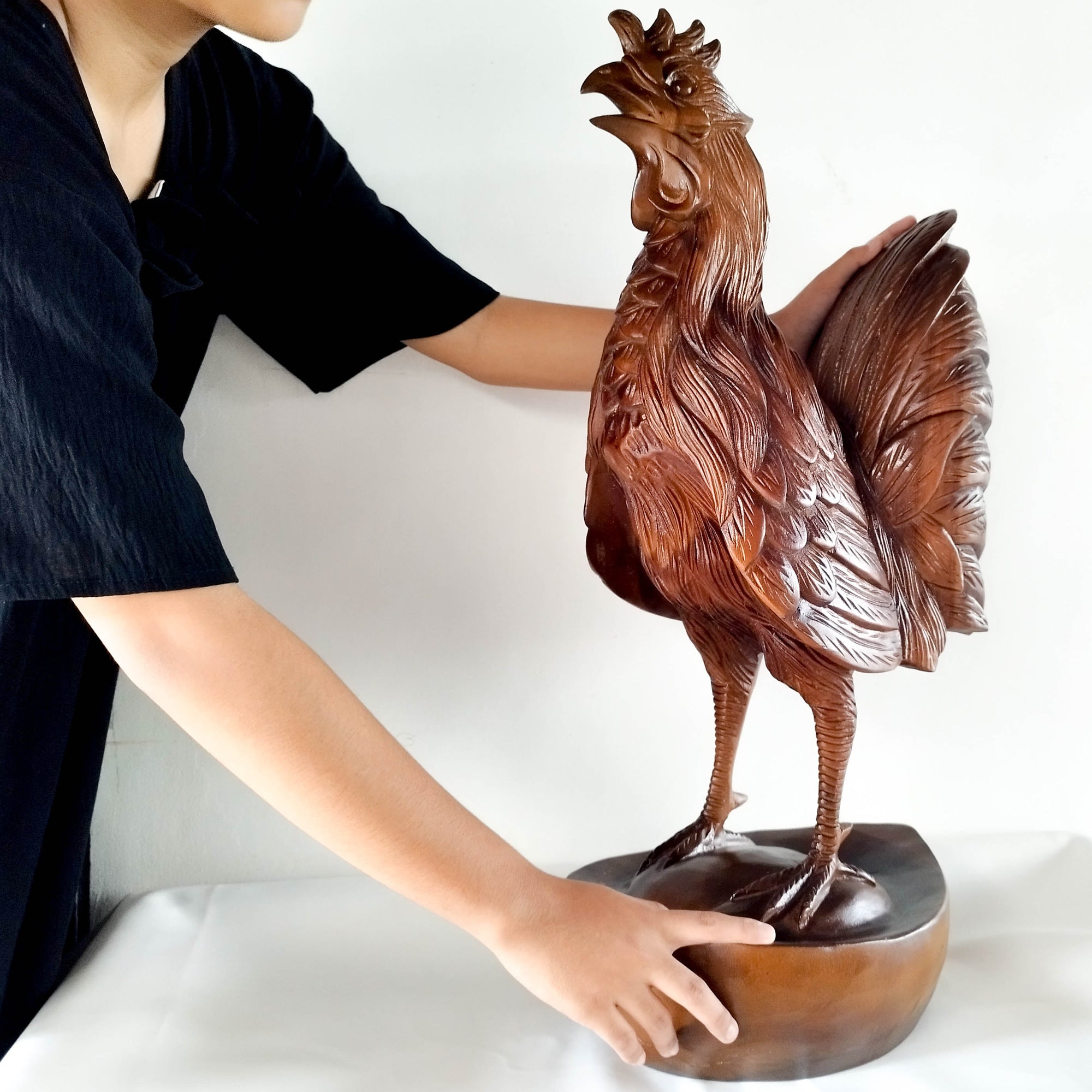Rooster Chicken - Hand-Carved Large Teakwood Decorative Sculpture