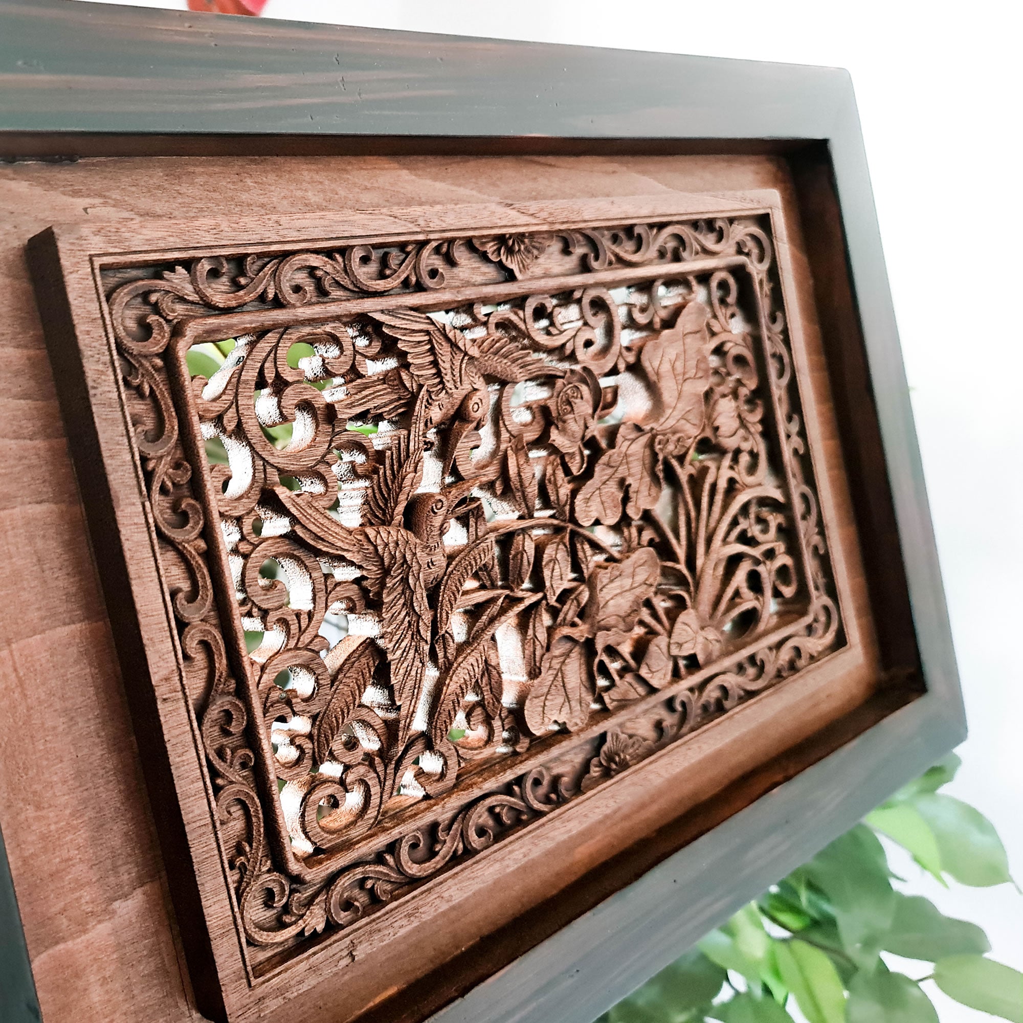 Carved Wooden Wall Art - Flying Garden Birds