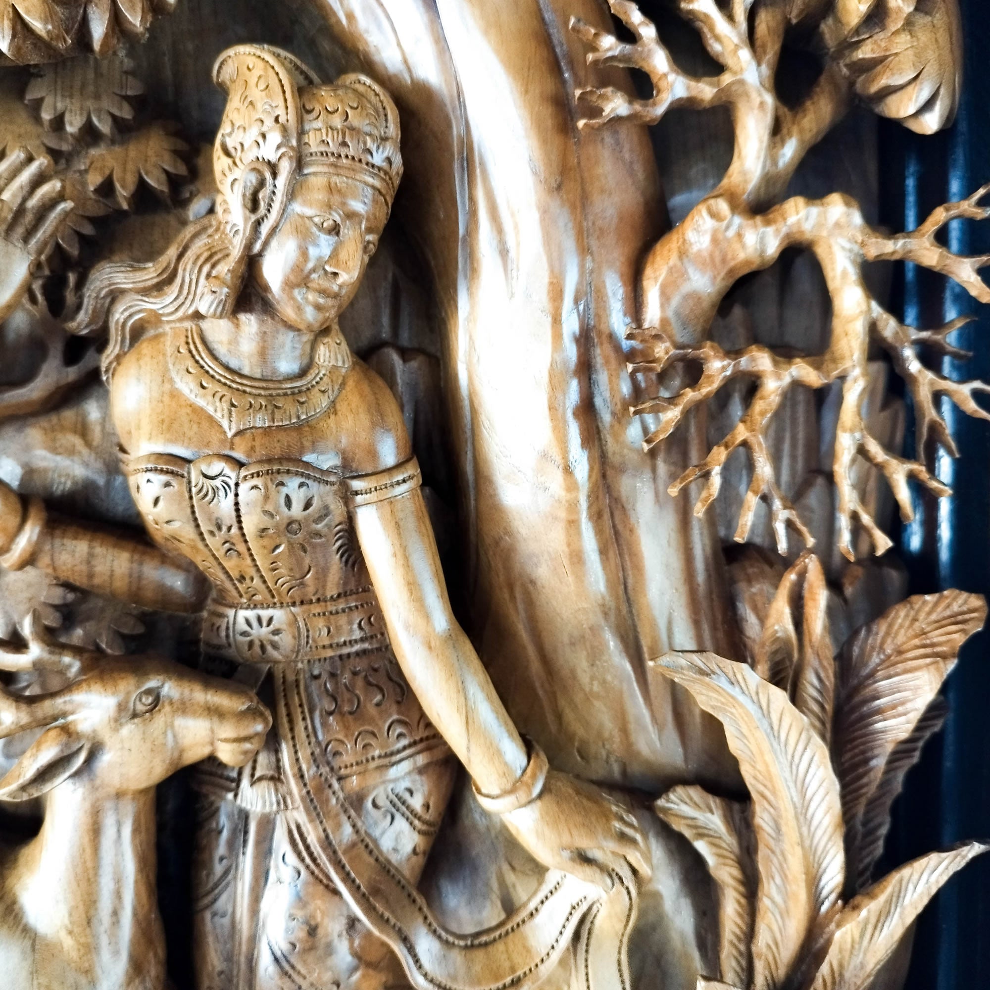Hand Carved Teakwood Decorative Wall Art Sculpture Ram Sita Hindu Mandir