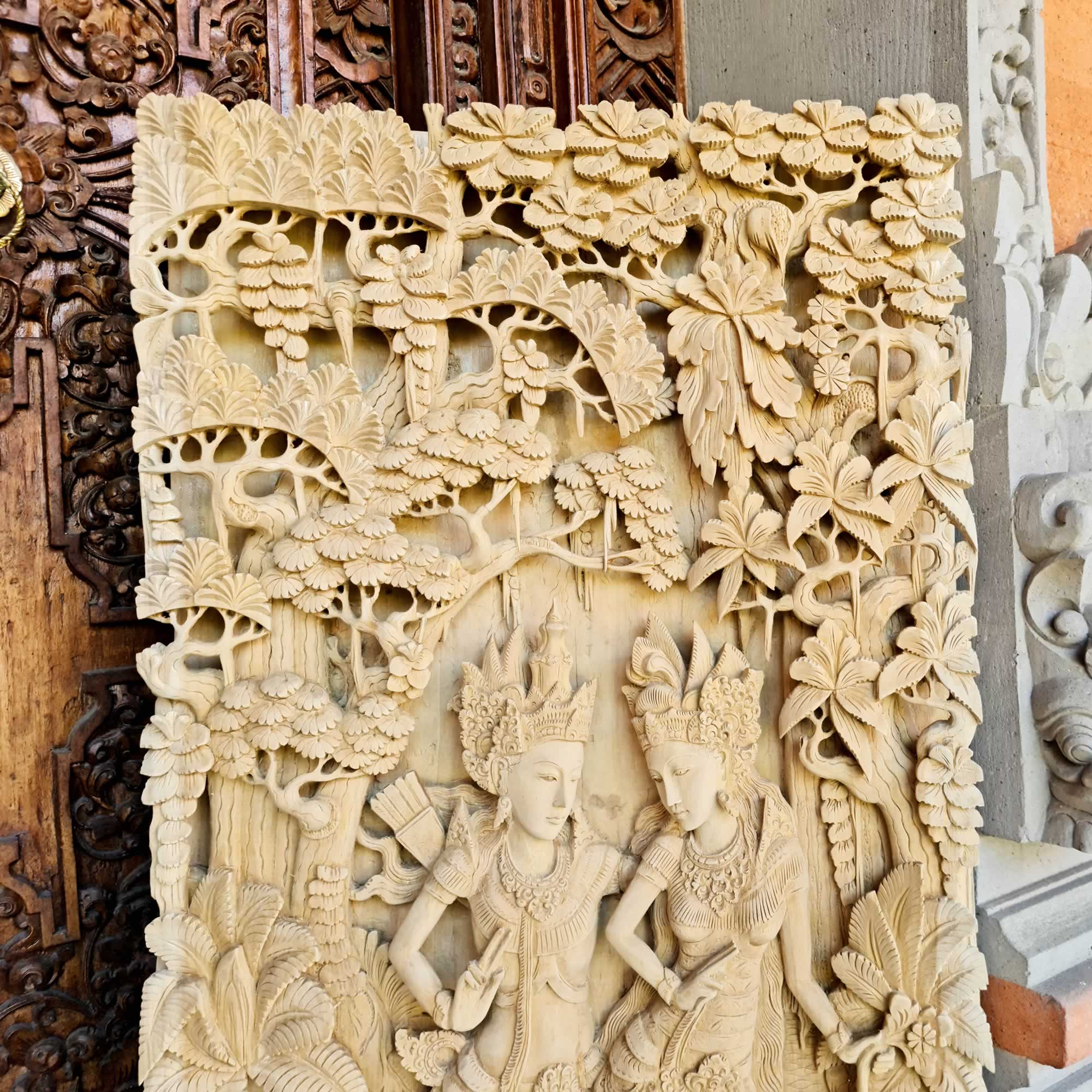 Pre-Order - Ram Sita Hindu Mandir Hand Carved Teakwood Decorative Wall Art Sculpture