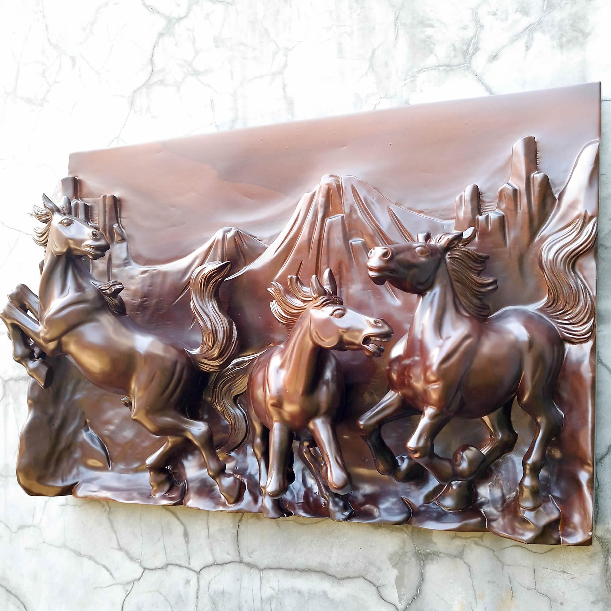 Hand Carved Teakwood Wild Running Horses Stallion Decorative Sculpture Wall Art. This stunning hand-carved running horse teakwood sculpture wall art is simply breathtaking, unique, and one-off.