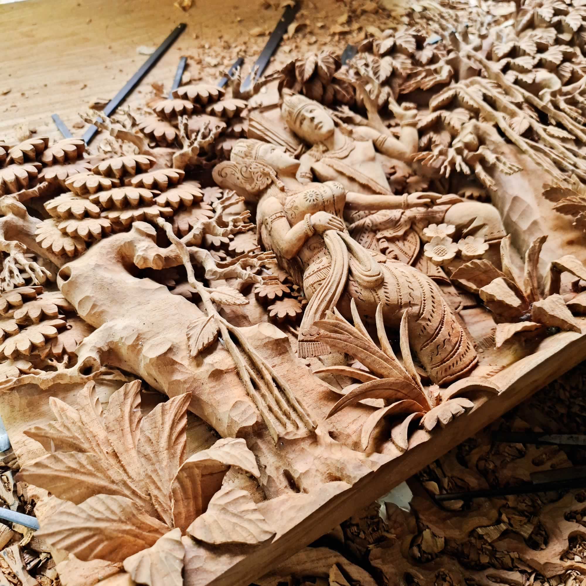 Hand Carved Teakwood Decorative Wall Art Sculpture Ram Sita Hindu Mandir Pooja Ramayana easternada