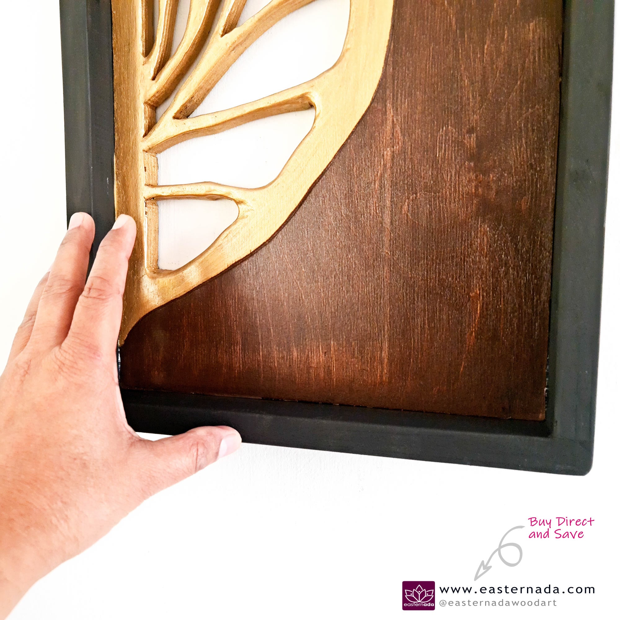 Golden Leaves Long - Handmade Carved Decoration Wooden Wall Art Gift Easternada #easternadawoodart