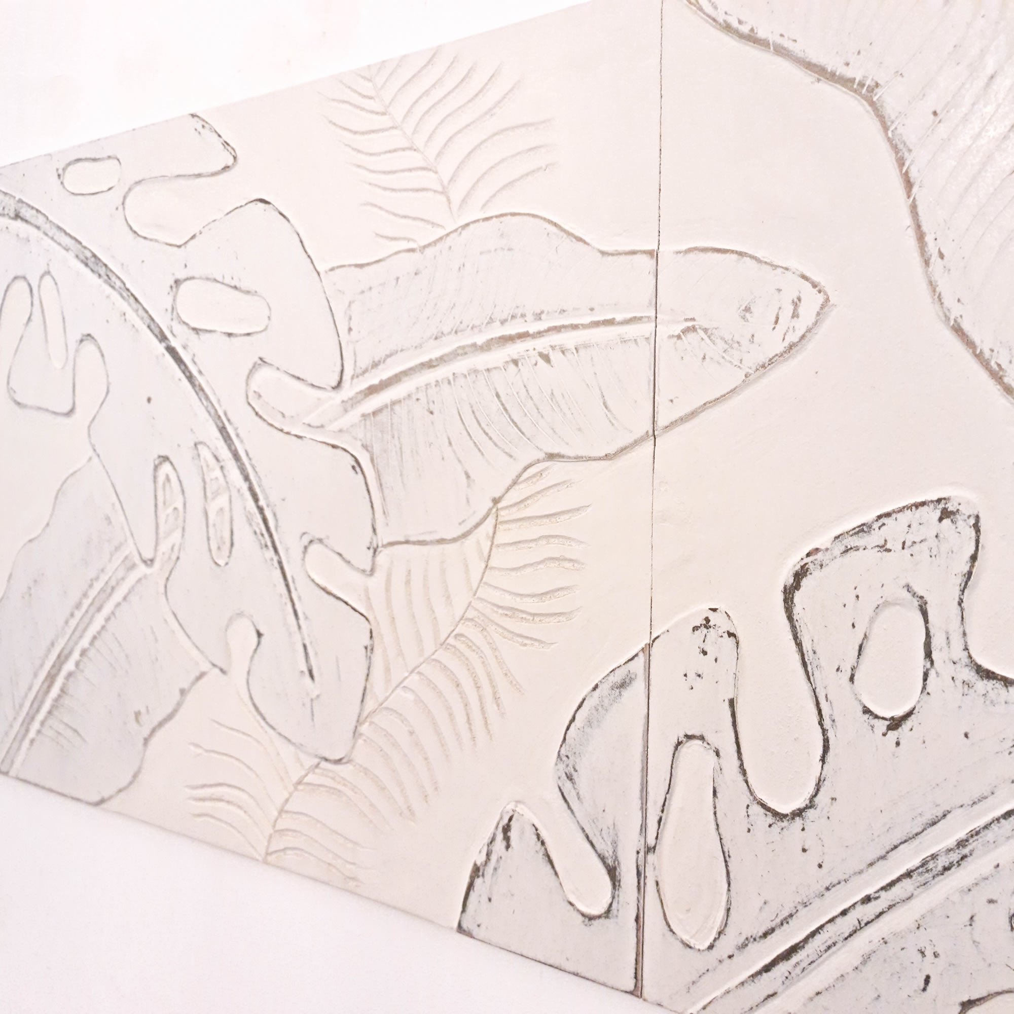 Distressed Leaves Long Bohemian Hand-carved Wooden Decorative Room Wall Art