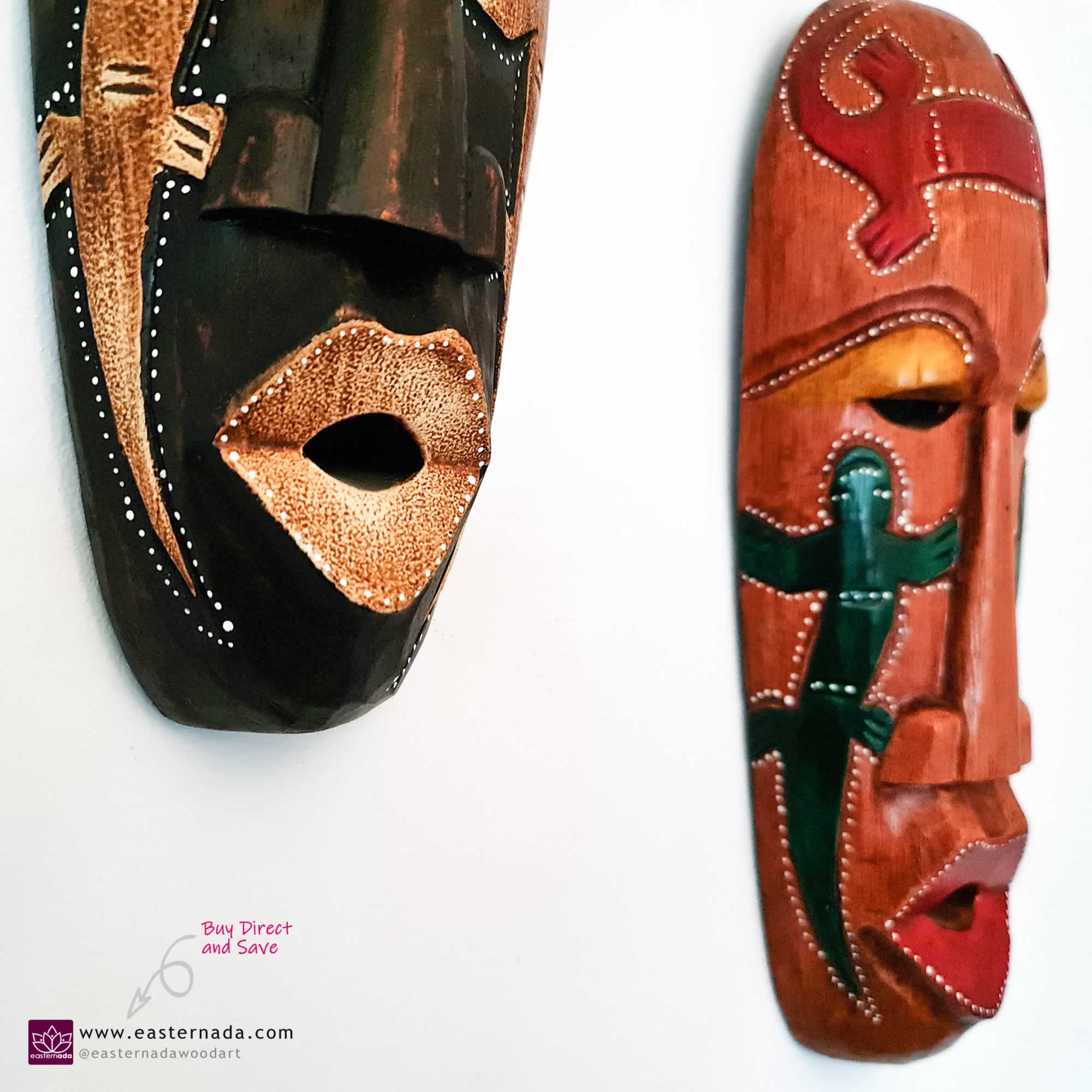 Hawaiian Tiki Afro Mask Wall Hanging - Hand Carved painted wooden Tropical Aboriginal decoration