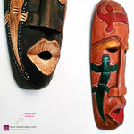 Hawaiian Tiki Afro Mask Wall Hanging - Hand Carved painted wooden Tropical Aboriginal decoration