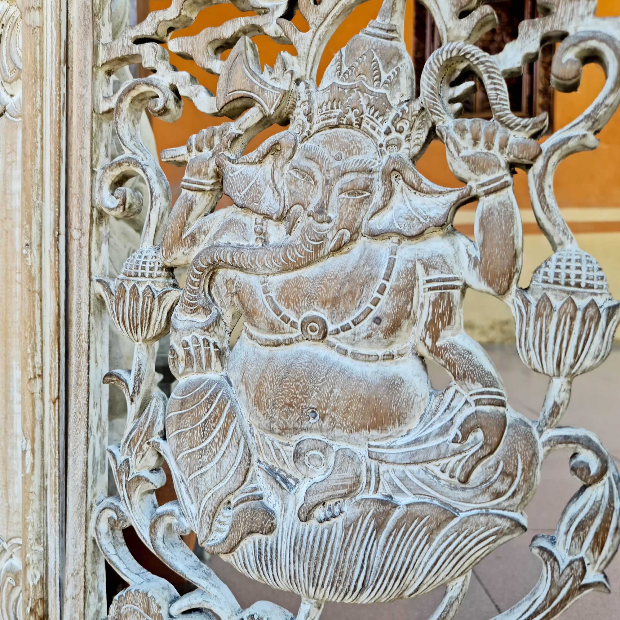 Hand-carved Distressed White Antique Style Decorative Wall Art Sculpture Ganesha Hindu Mandir