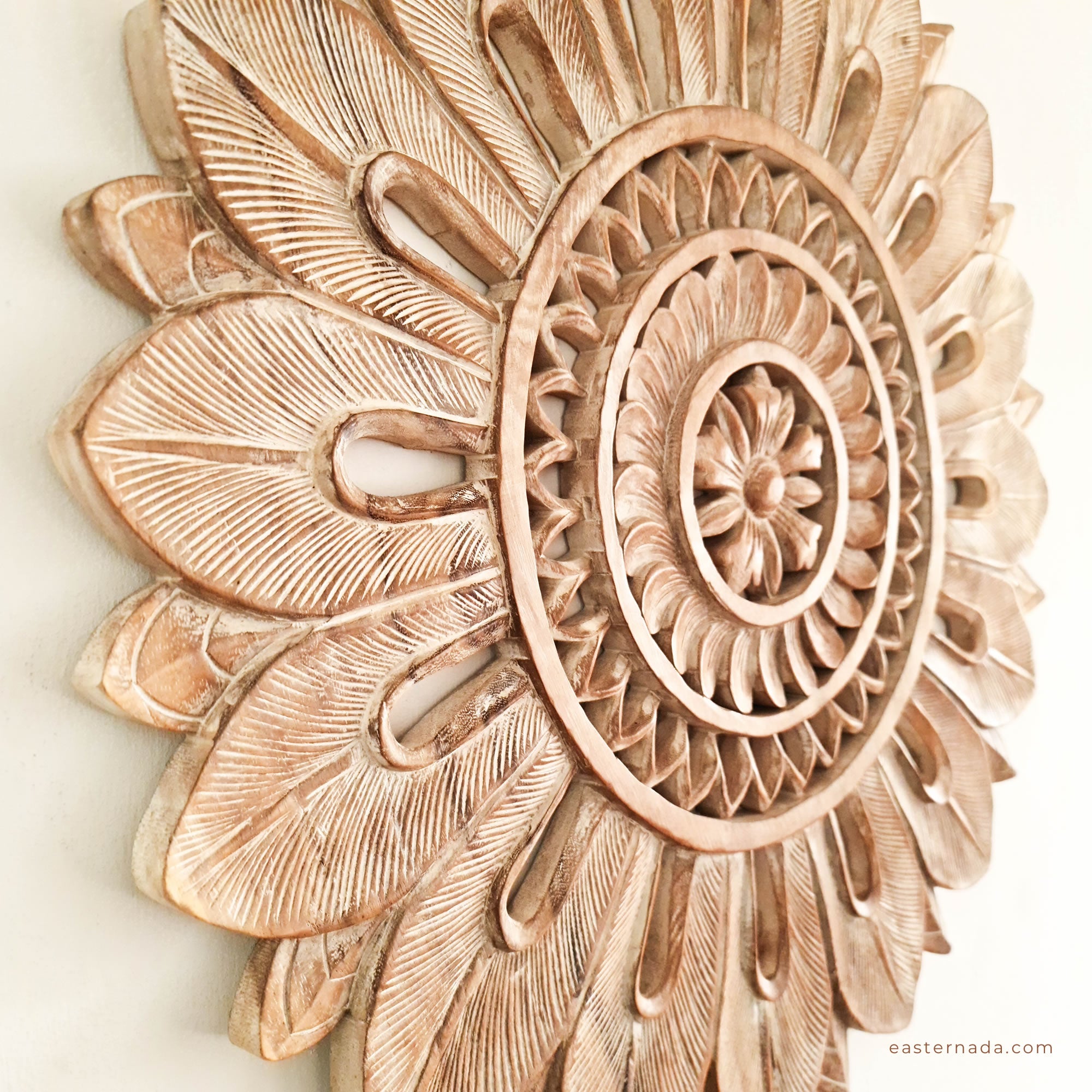 Bohemian Mandala Hand Carved Teakwood Decorative Large Round Wall Art Headboard