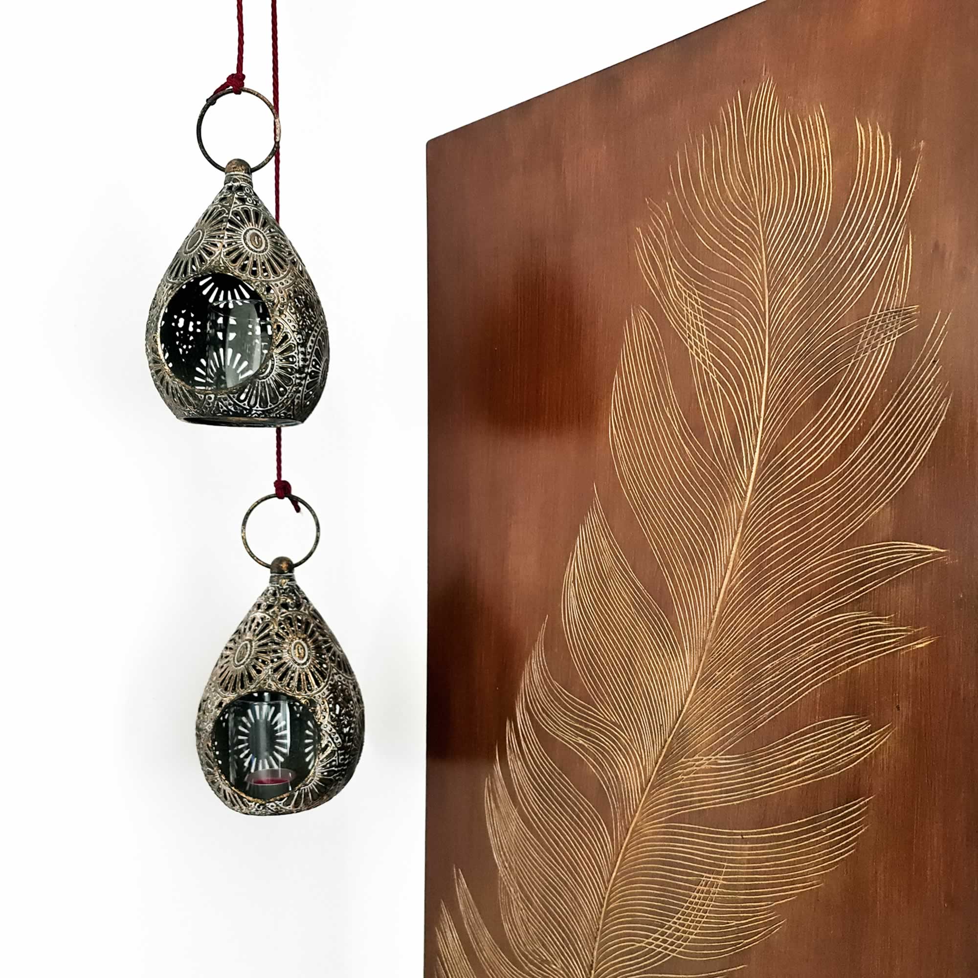 Golden Feather - Hand Carved Wooden Decorative Wall Art Sculpture Bohemian Wall Room Hanging Decor Easternada