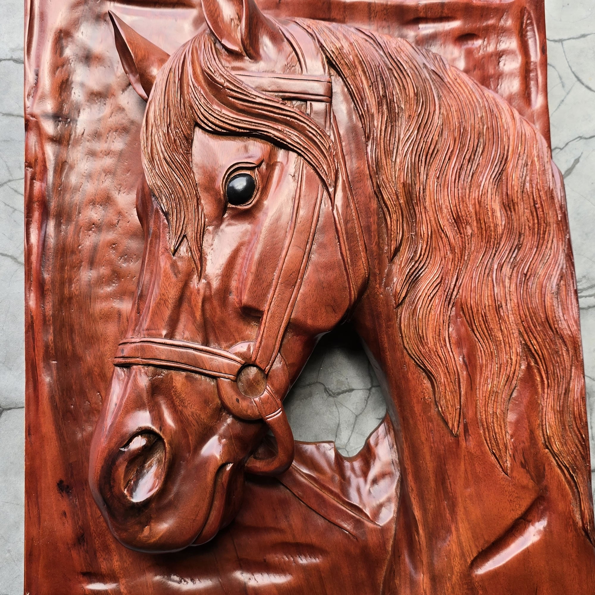 Stallion Hand Carved Horse Decorative Sculpture Wall Art Large