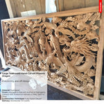 Pre-Order: Large Hand-Carved Teakwood Decorative Sculpture Wall Art Dragon Phoenix