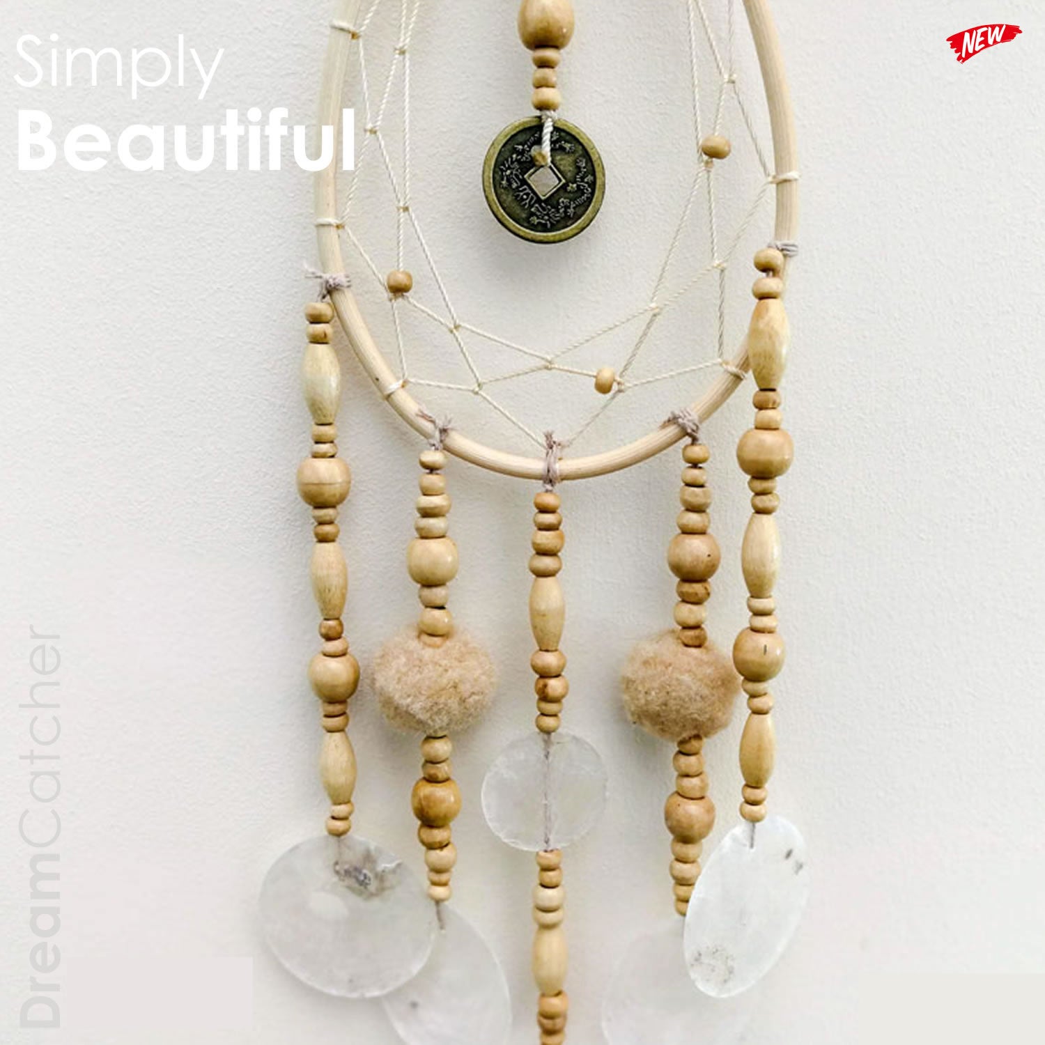 This handmade dream catcher is a unique piece with real sea shells and wooden beads. Bohemian Style Handmade Decorative Hanging Macramé Dream Catcher