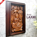 Hindu Goddess Laxmi Hand-Carved Teakwood Decorative Sculpture Mandir Wall Art