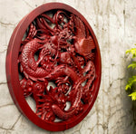Pre-Order: Large Hand-Carved Teakwood Decorative Sculpture Wall Art Dragon Phoenix