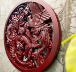 Pre-Order: Large Hand-Carved Teakwood Decorative Sculpture Wall Art Dragon Phoenix