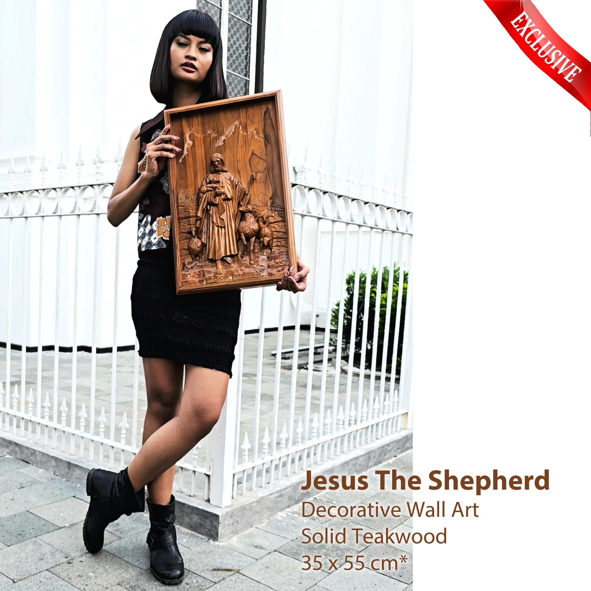 Jesus the Shepherd Teakwood Rare and exclusive statue decoration