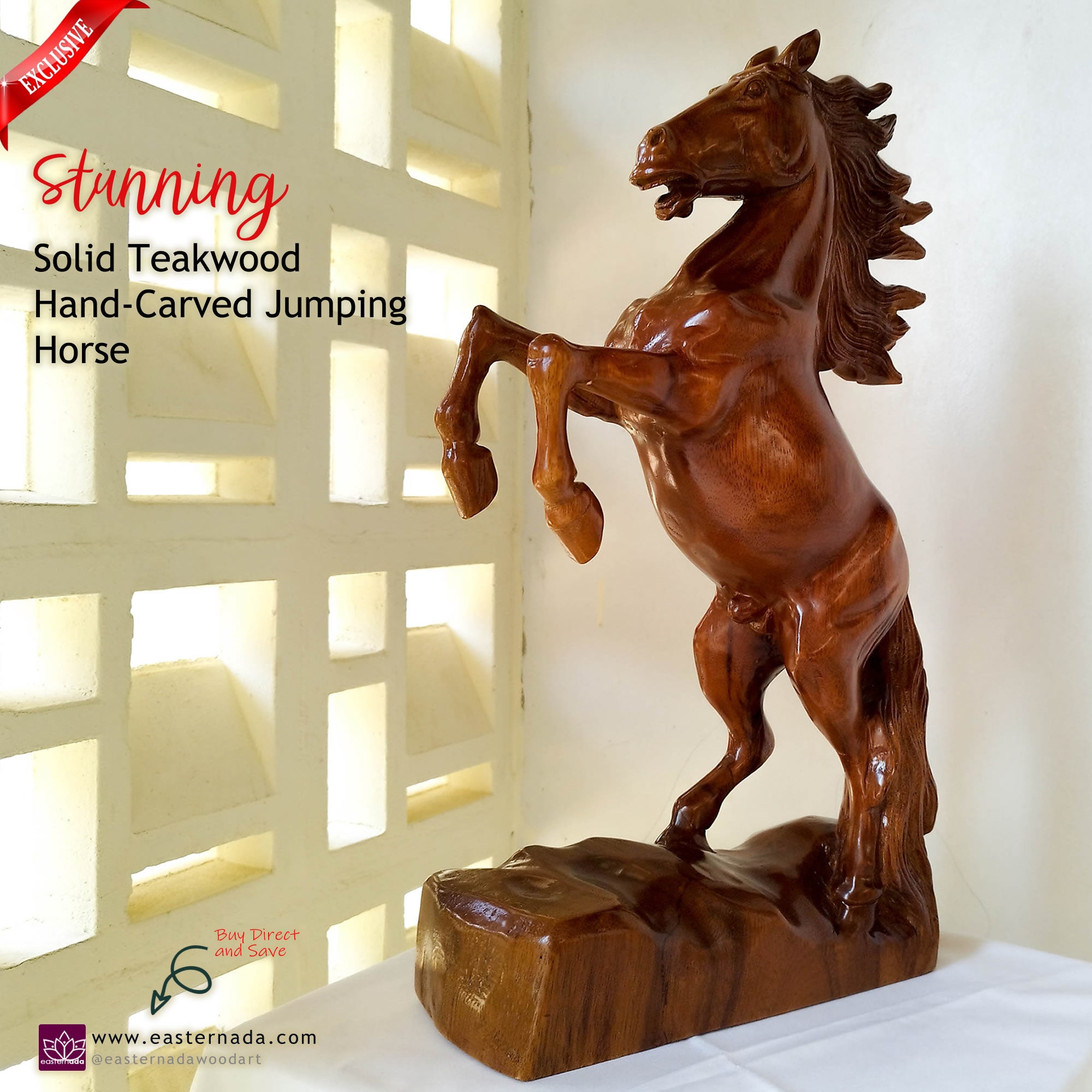 Horse Hand Carved Decorative Teakwood Sculpture Unique Gift, Equestrian Horse Riding