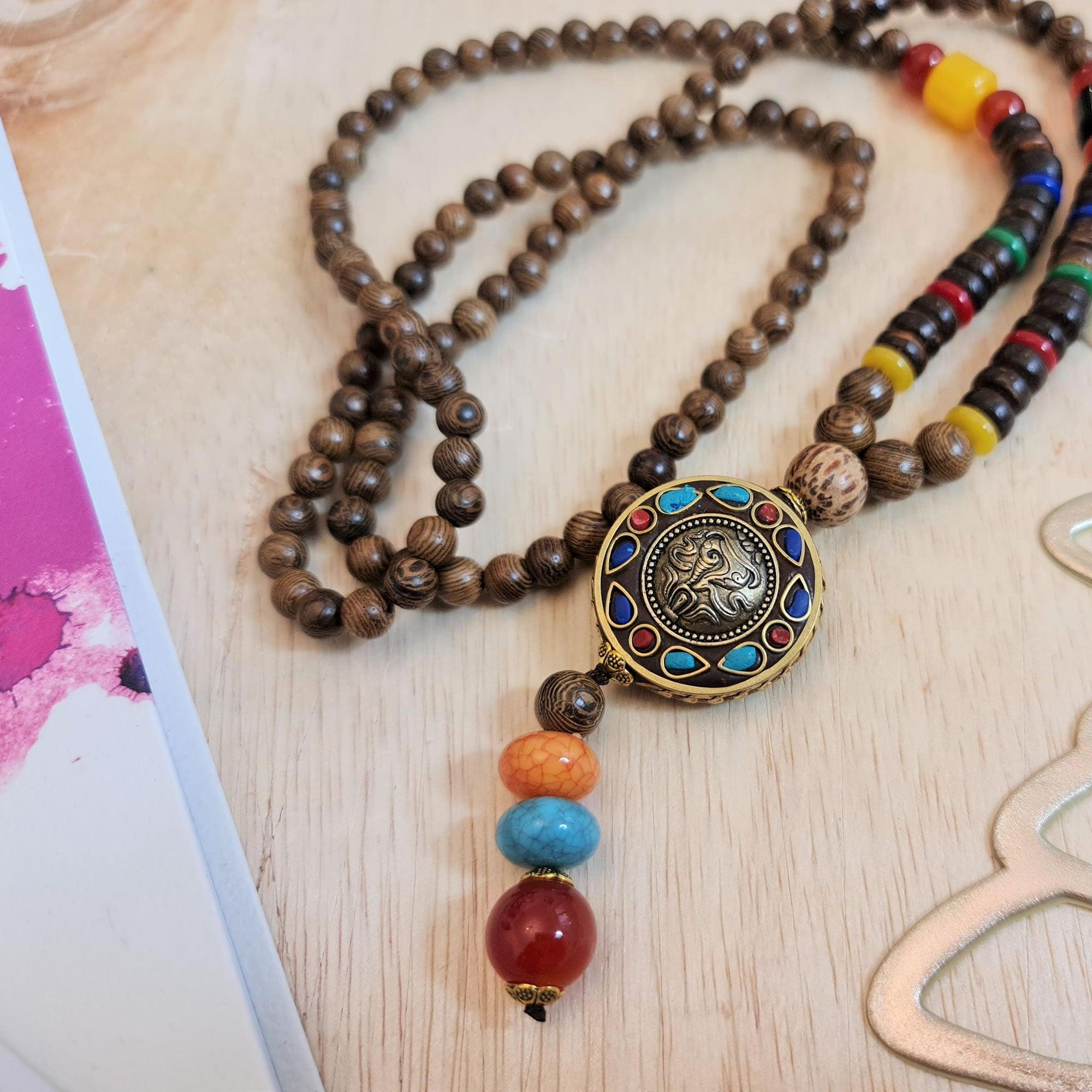 Blessed Tibetan Buddhist Monk Meditation Beads Wooden Necklace Bohemian