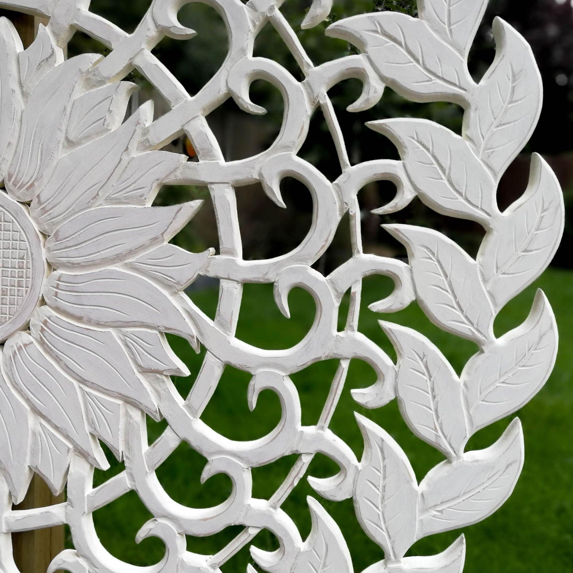 Carved Wooden Wall Art - Large Decorative Mandala Nature Eco Panel Headboard Sculpture 48" inches Round Distressed Shabby Chic White