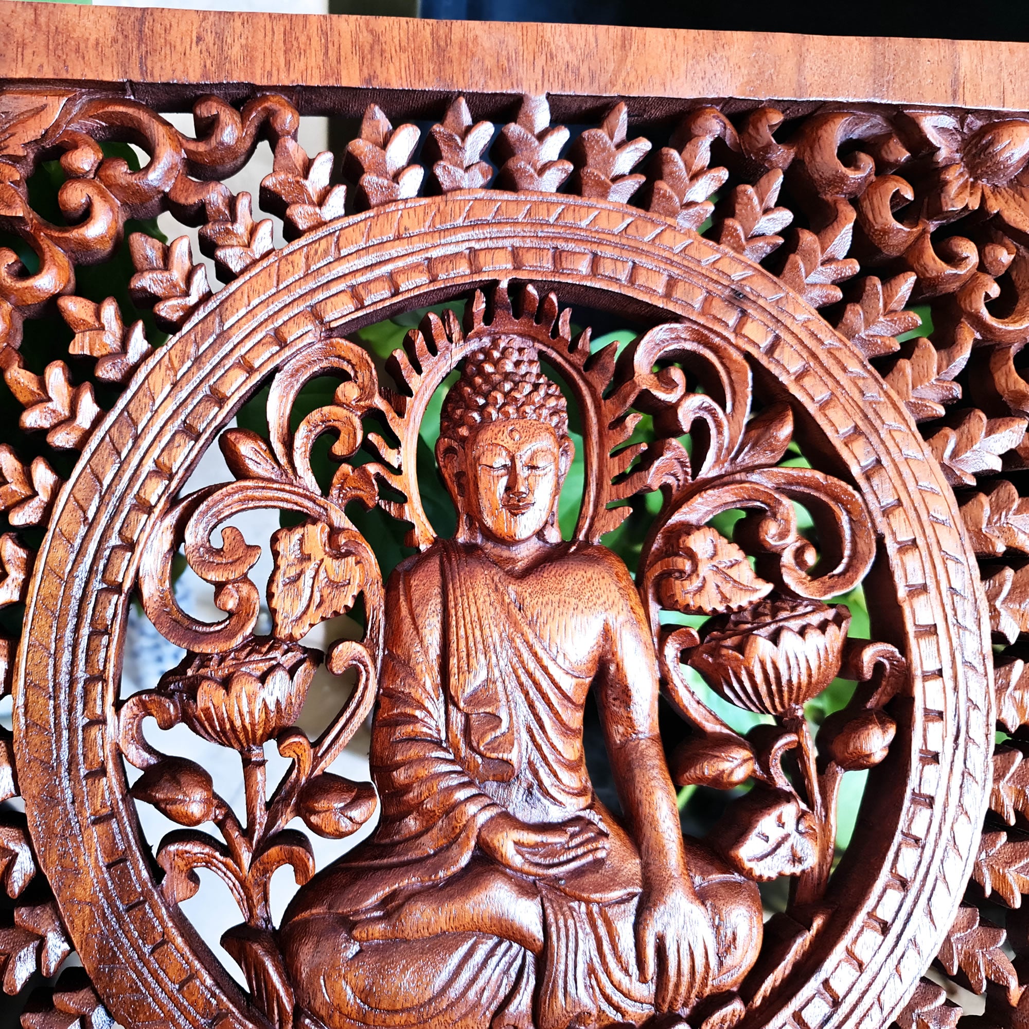 Sitting Buddha Hand-Carved Wooden Wall Art Decorative Hanging. Unique and Timeless Gift Idea