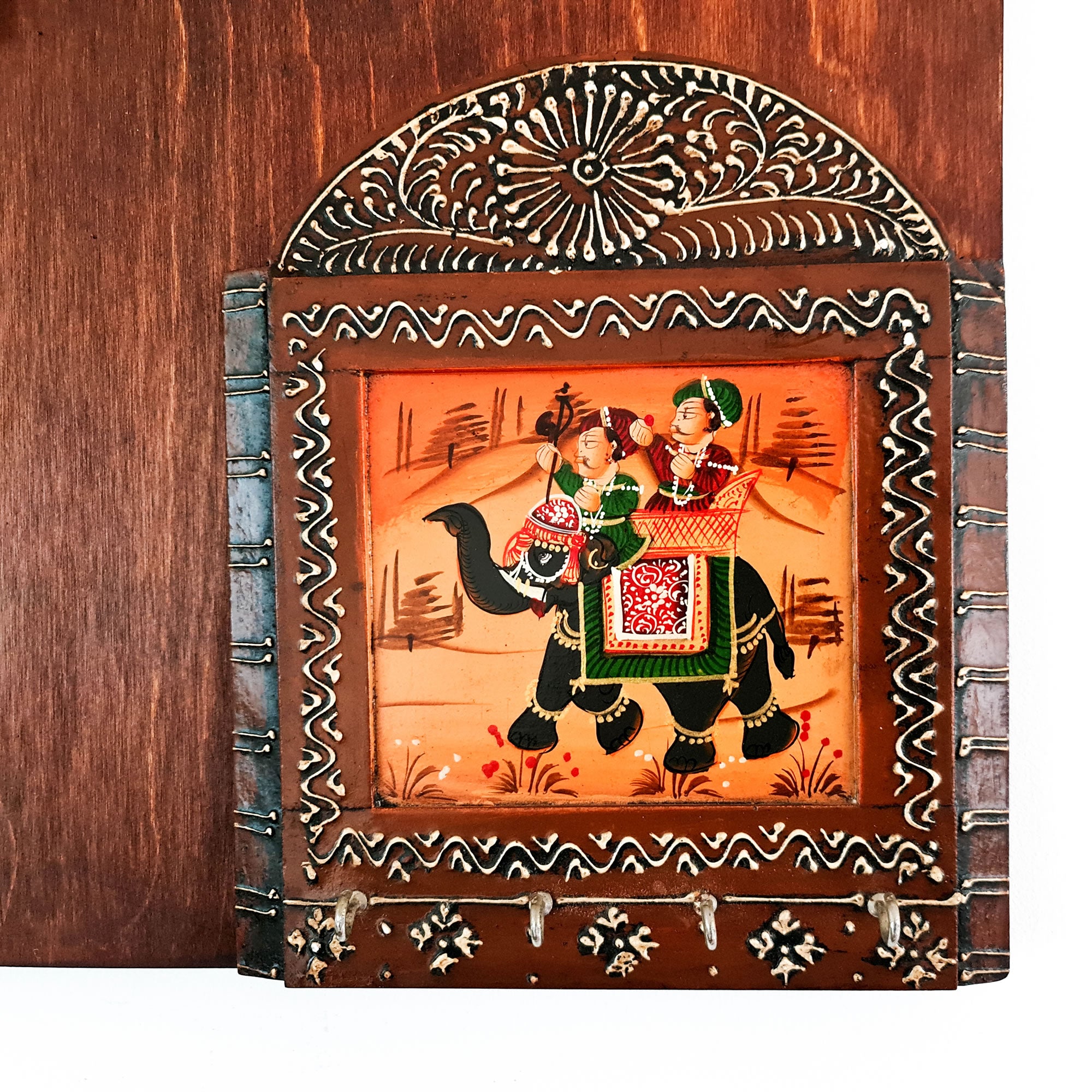 Handmade Hand-painted Carved Wood Wall Art Decorative Hanging Key Holder Hooks Storage