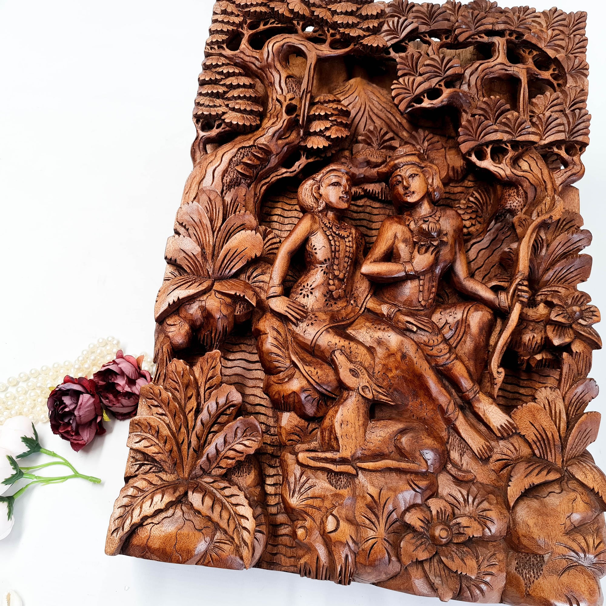 Hand Carved Wooden Hindu God - Ram Sita Sculpture Art Mandir