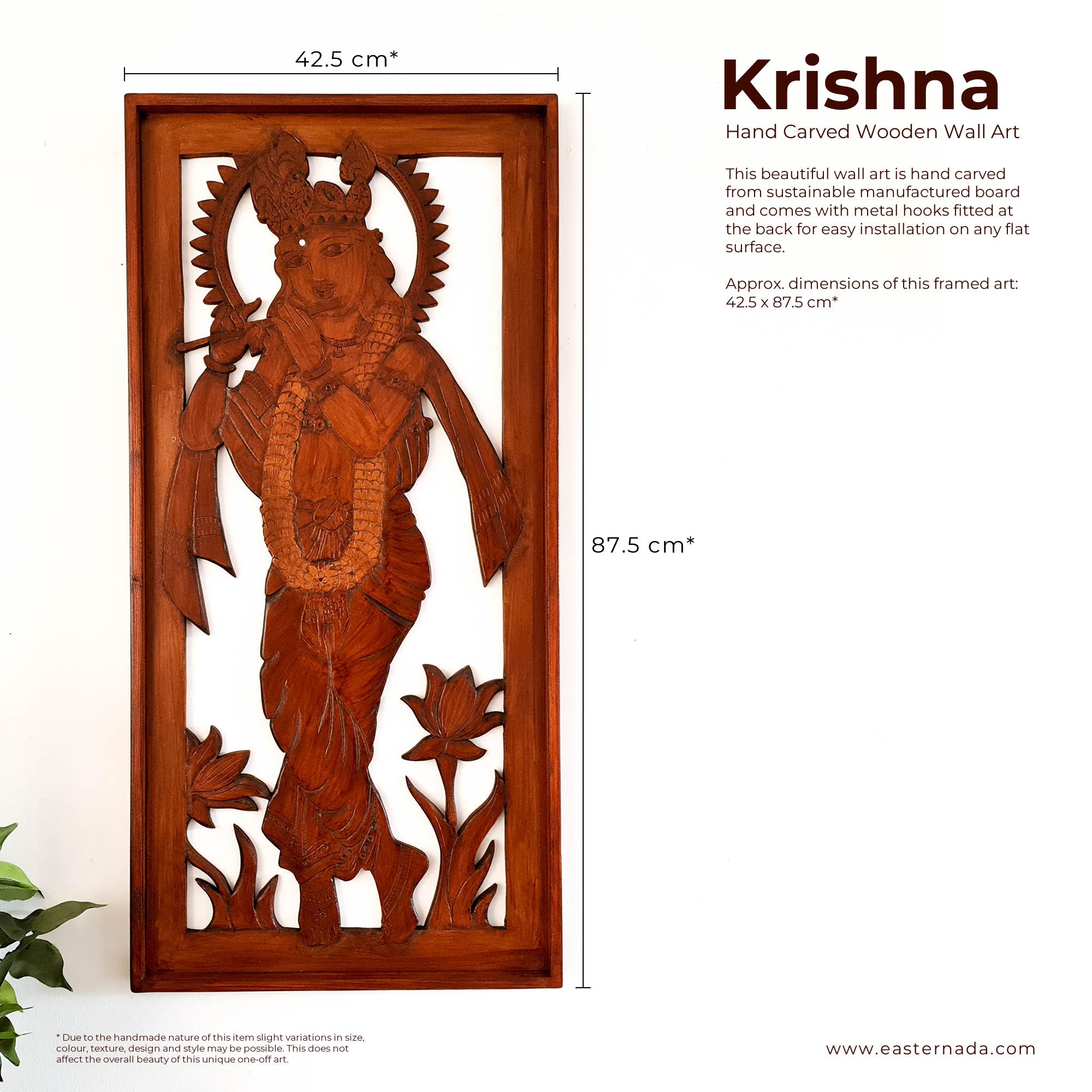 Krishna Hand Carved Wall Art Hindu Mandir Pooja