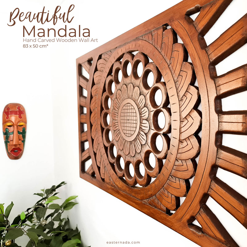 Mandala Art - Handmade Carved Wooden Wall Art Headboard
