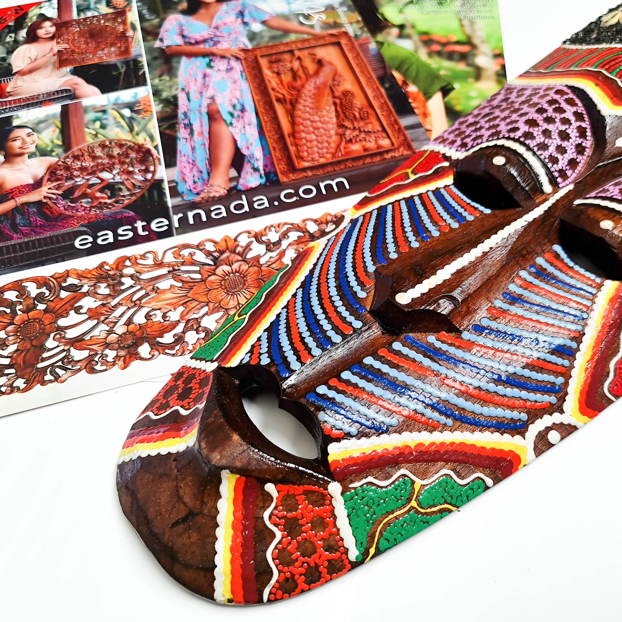 Hawaiian Tiki Mask Wall Hanging - Hand Carved painted wooden Tropical Aboriginal decoration