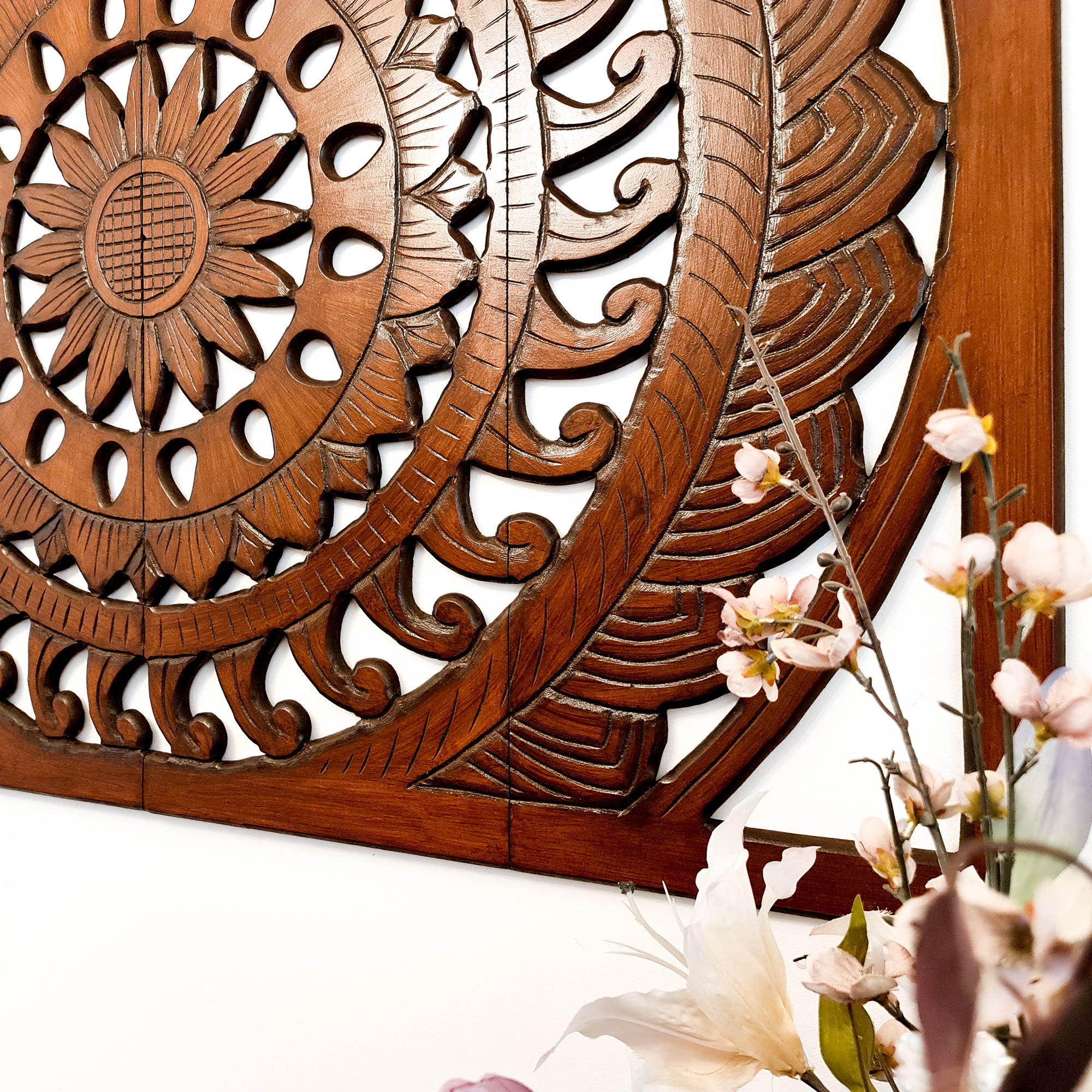 Hand Carved Wooden Wall Art Bed Headboard Large Mandala Easternada