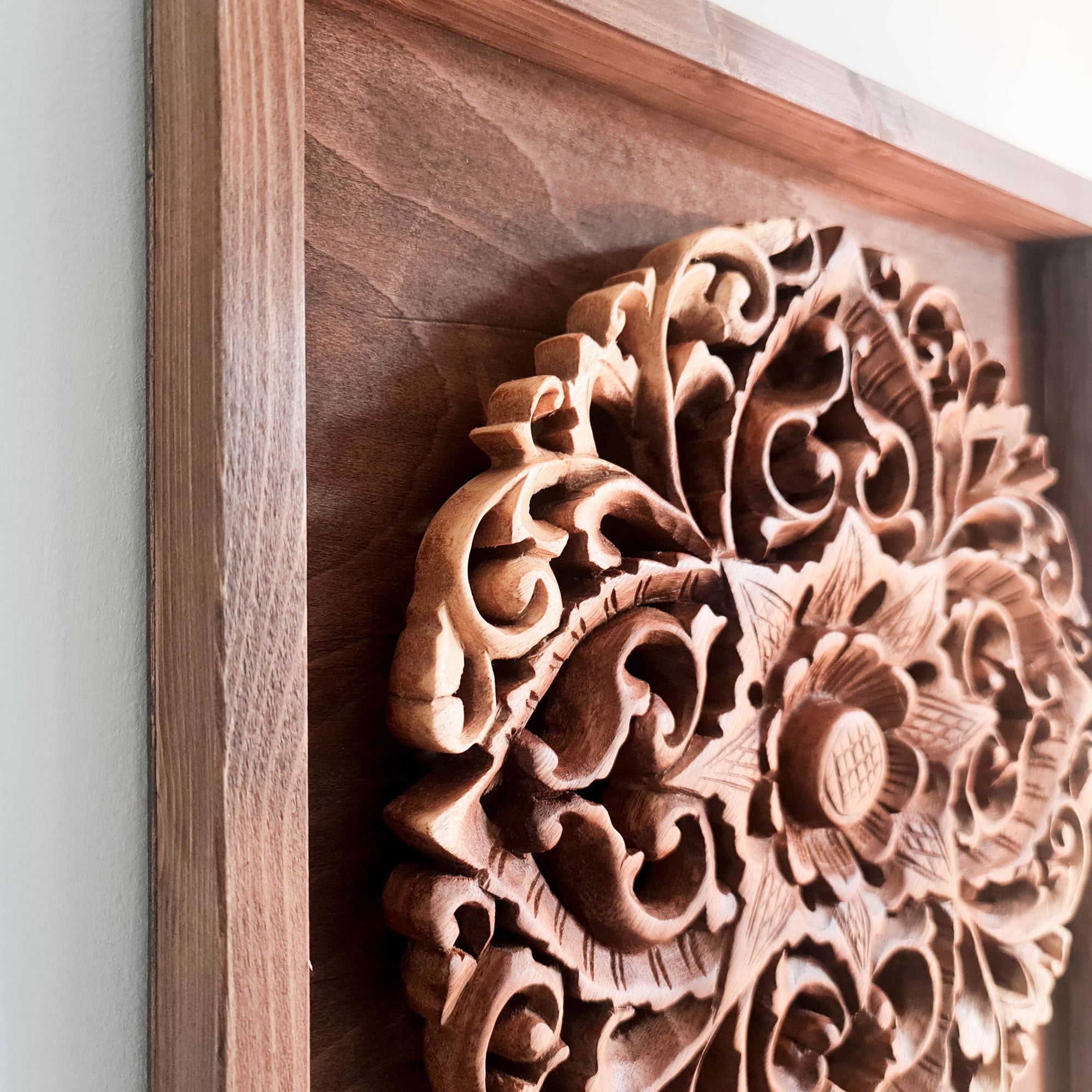Hand Carved Wooden Decorative Mandala Framed Wall Art.