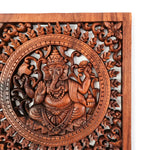 Divine Ganesha Hindu Indian God Wood Hand Carved Panel Art Sculpture -Temple Mandir Ganesh