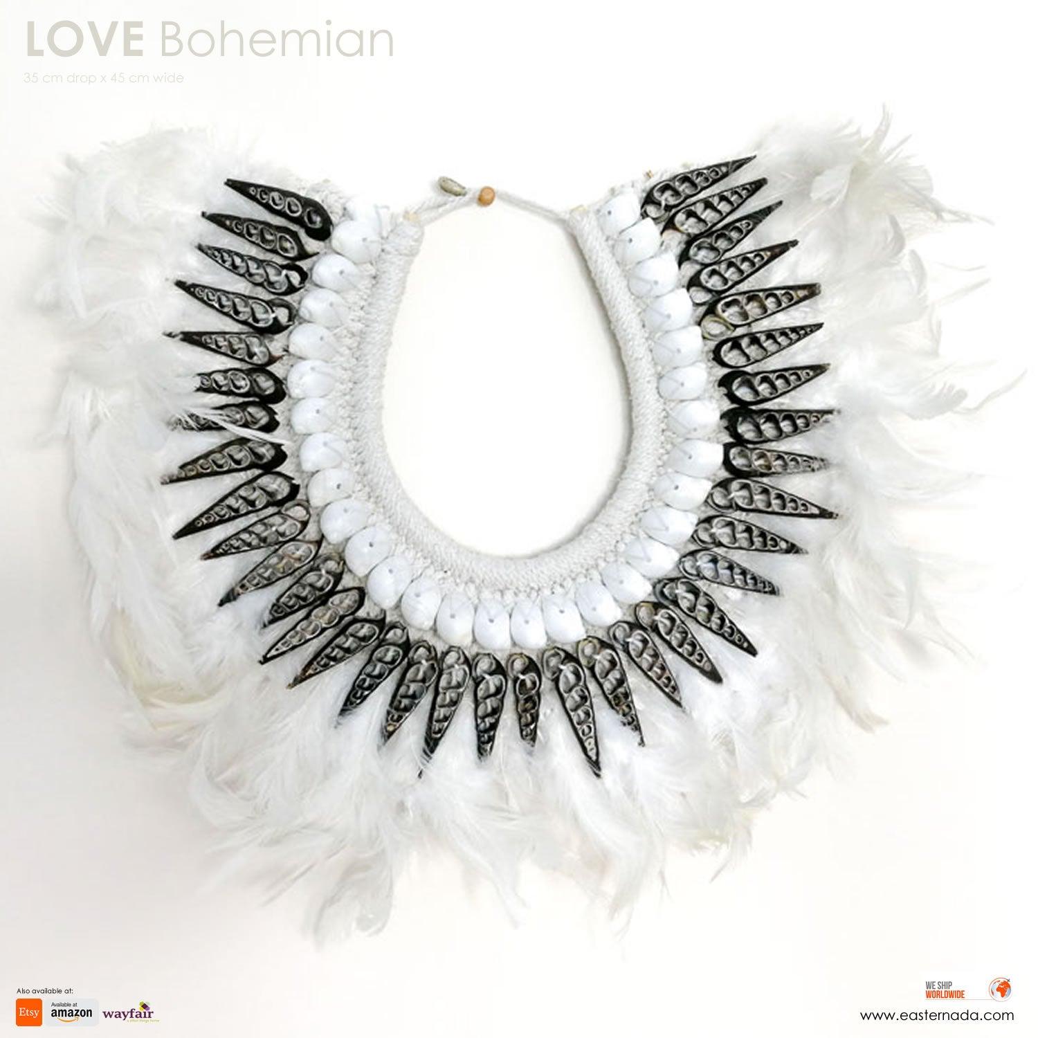 Boho Bohemian Style Feather Sea Shells Handmade Decorative Costume Macrame Necklace Juju - Easternada