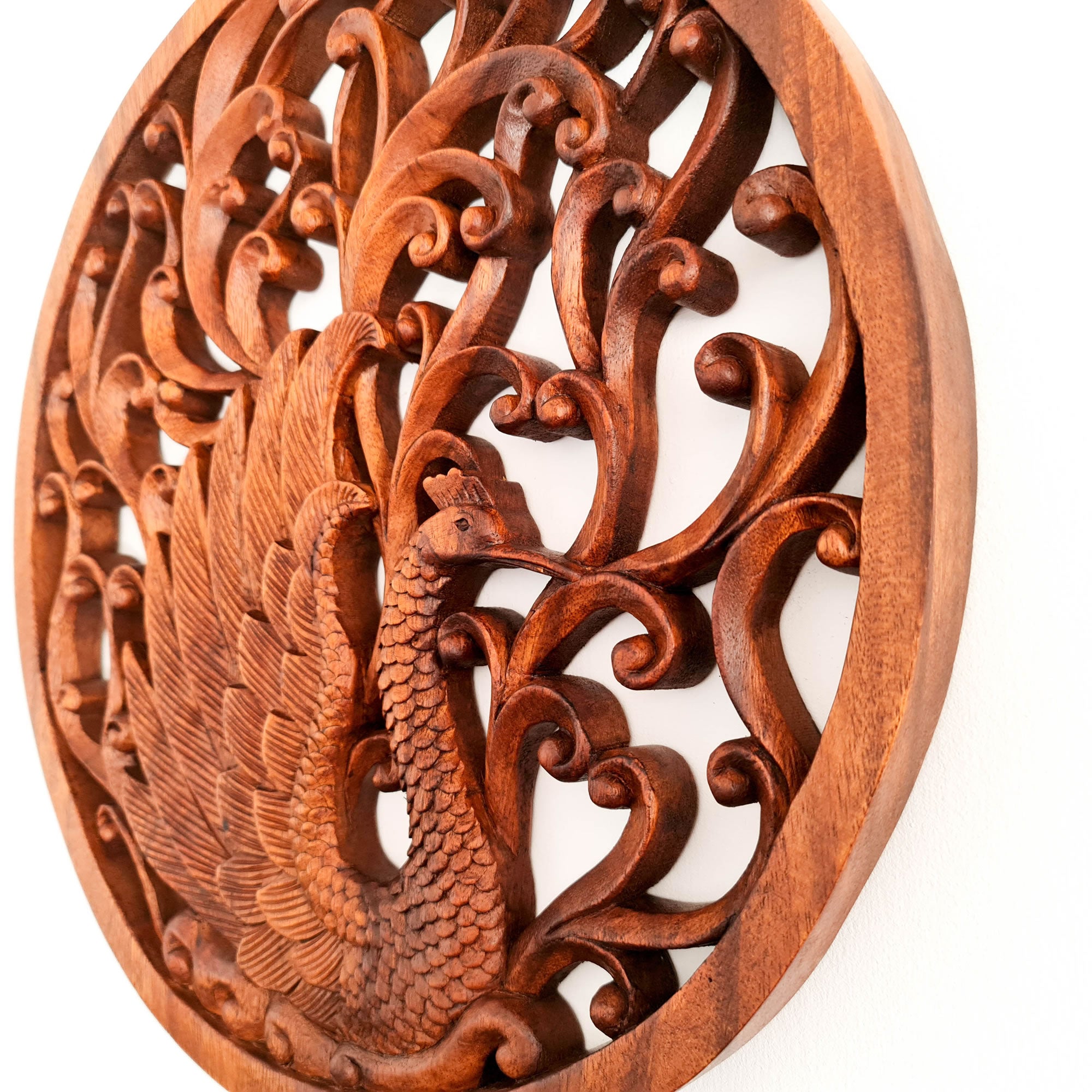 Hand Carved Wooden Wall Art Peacock Decorative Hanging Gift. Stunning wood carving decoration for any living space. Easternada