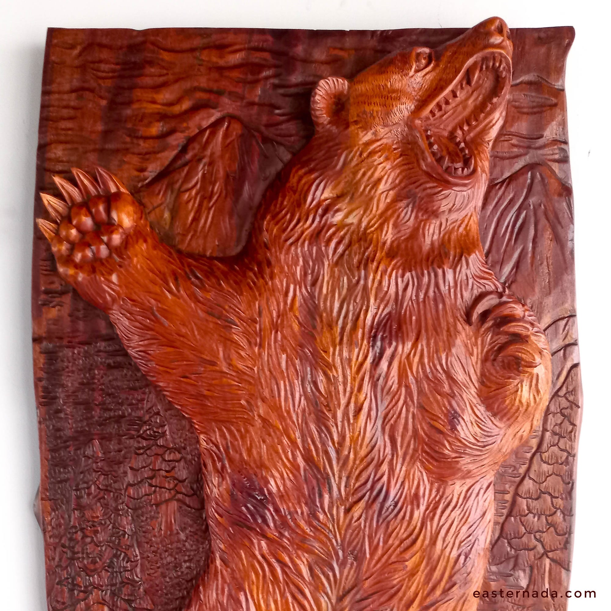 Hand Carved Grizzly Bear Decorative Teakwood Sculpture Wall Art