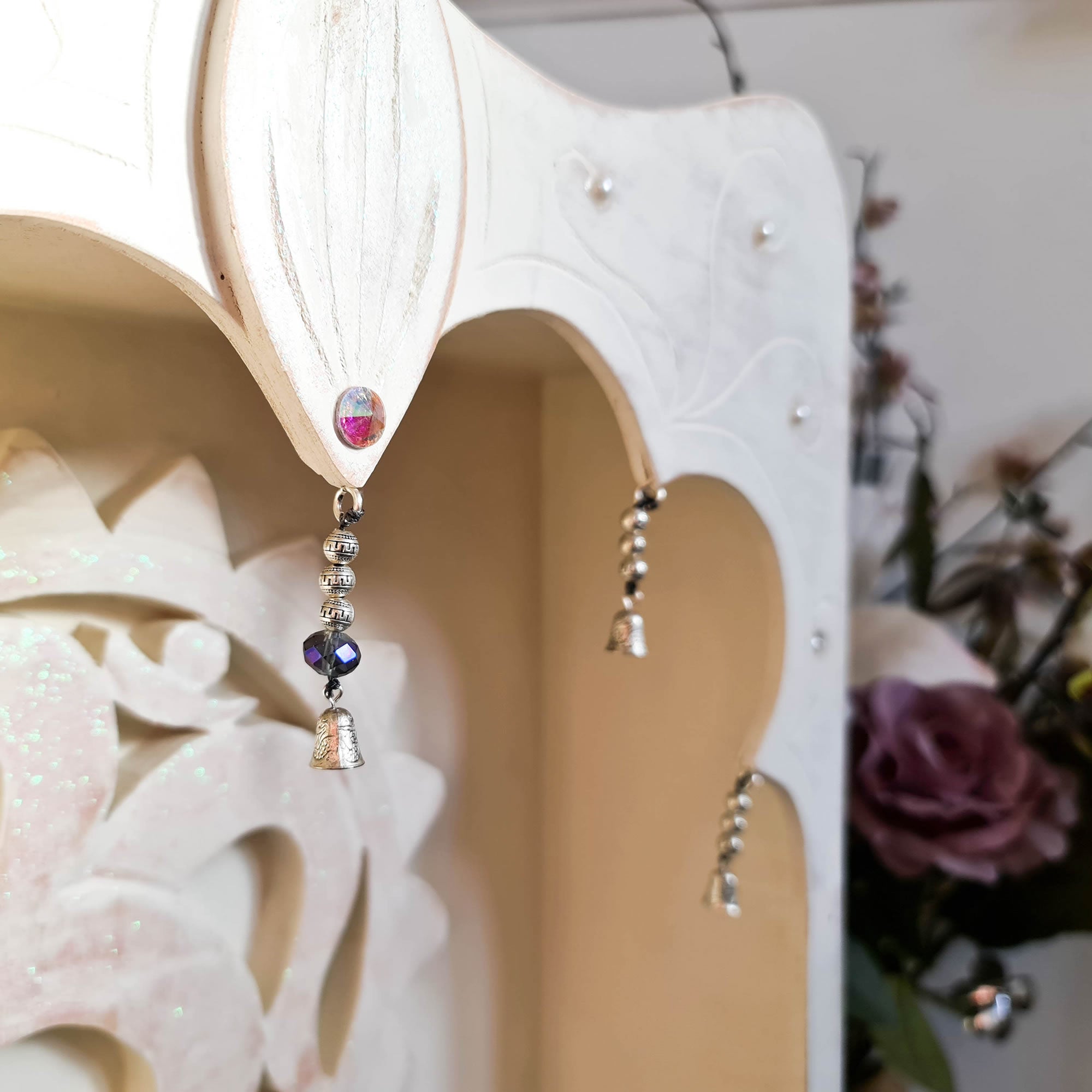 Hindu Mandir Pooja Prayer Temple Hand Made Wood Home Cabinet Distressed White Shabby Chic Wall Mounted Easternada