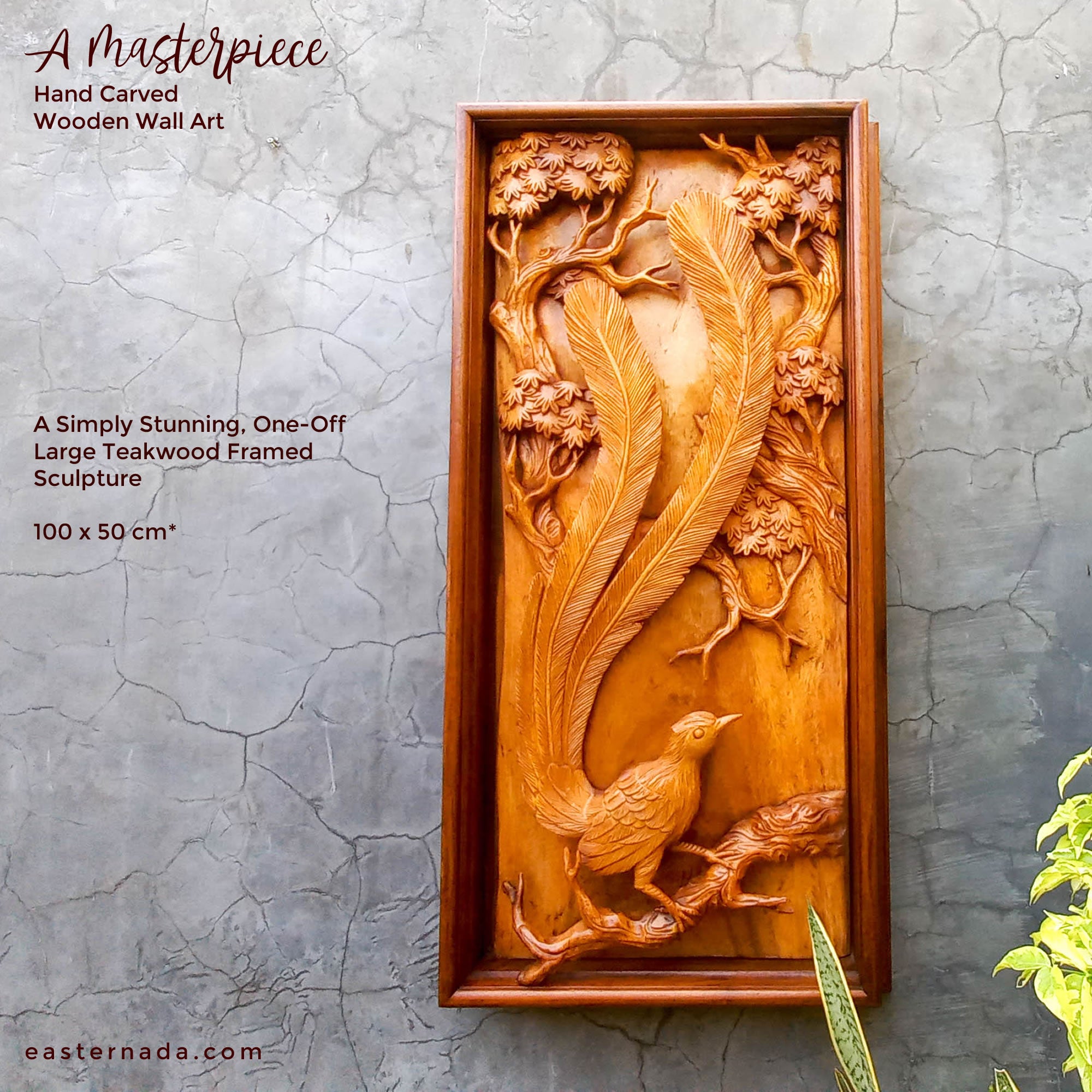 Bird of Paradise Hand Carved Teakwood Decorative Wall Art Sculpture