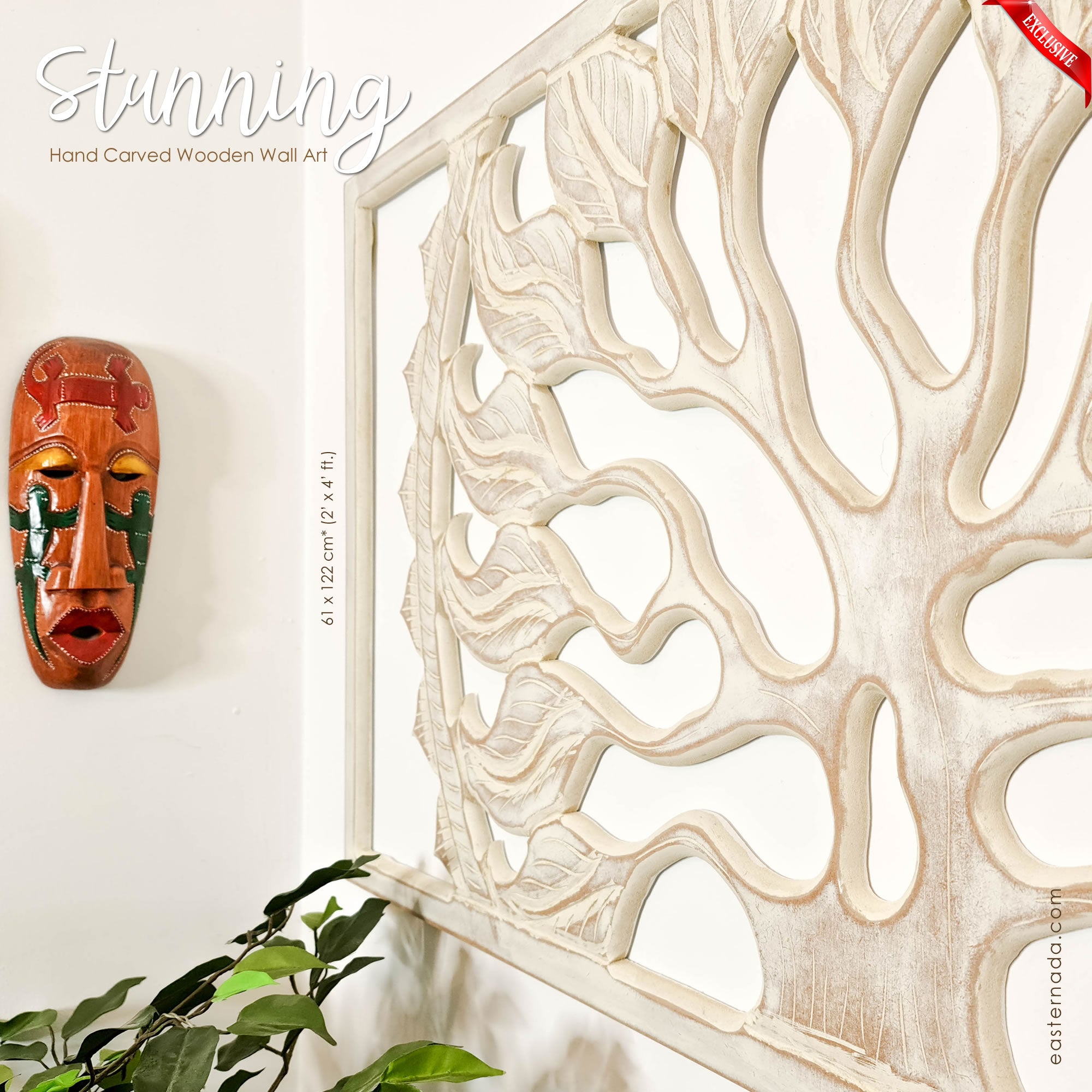 Carved Painted Wooden Wall Art - Headboard Decorative Tree of Destiny