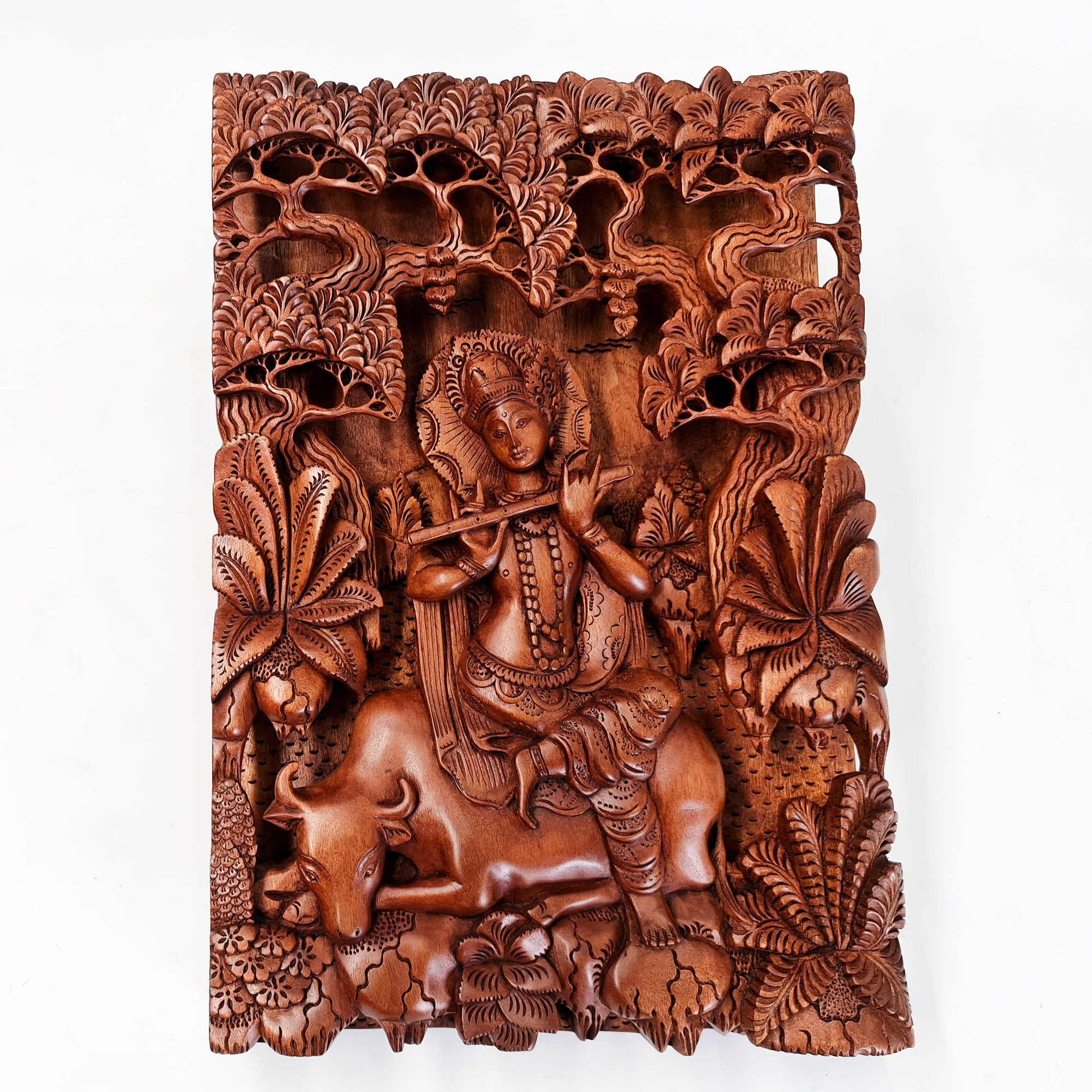 Hand Carved Wooden Hindu God - Hare Krishna Hindu Mandir Sculpture