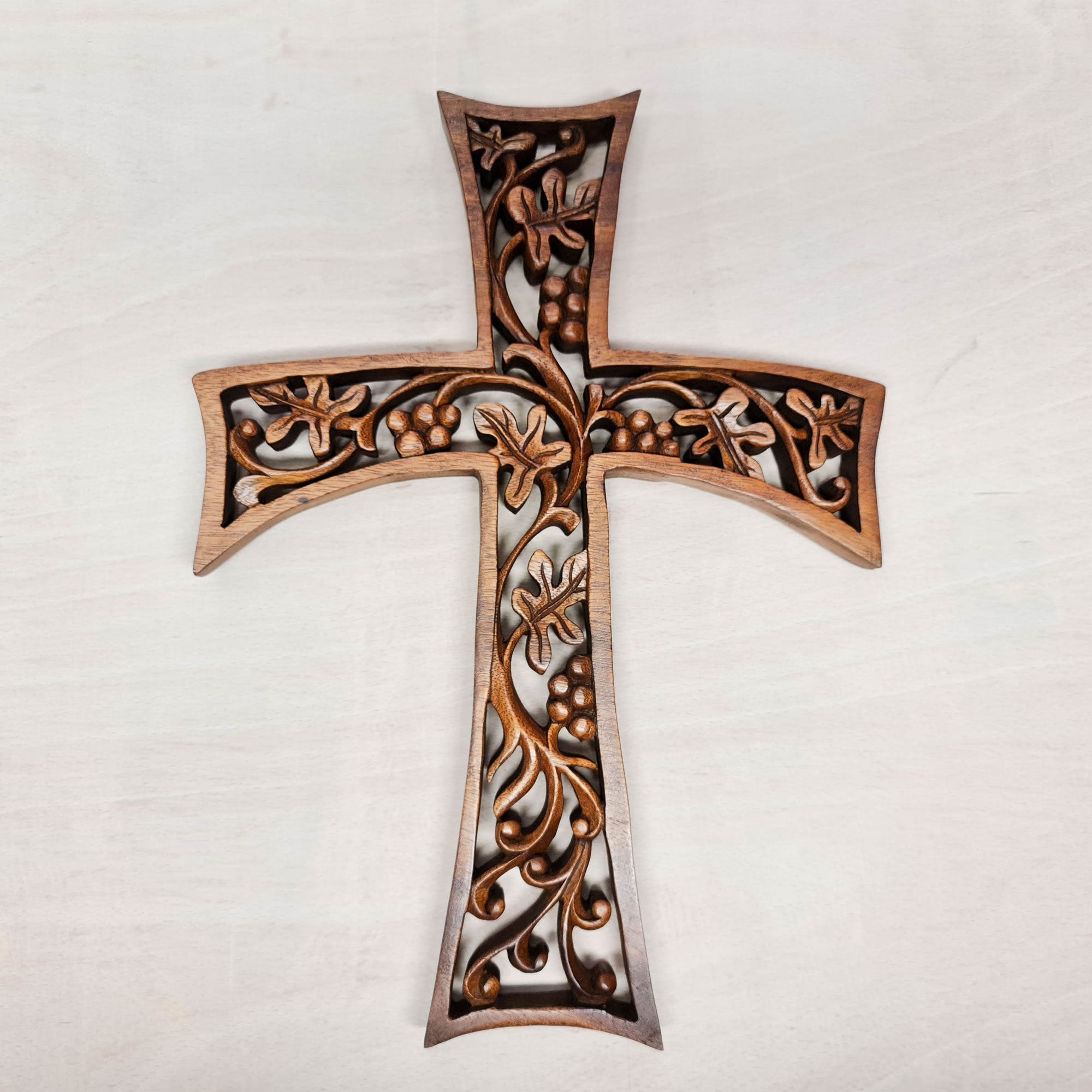Christian Prayer Cross Tree of Life Carved Wooden Decorative Panel Sculpture Art