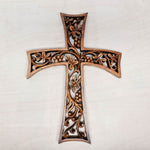 Christian Prayer Cross Tree of Life Carved Wooden Decorative Panel Sculpture Art