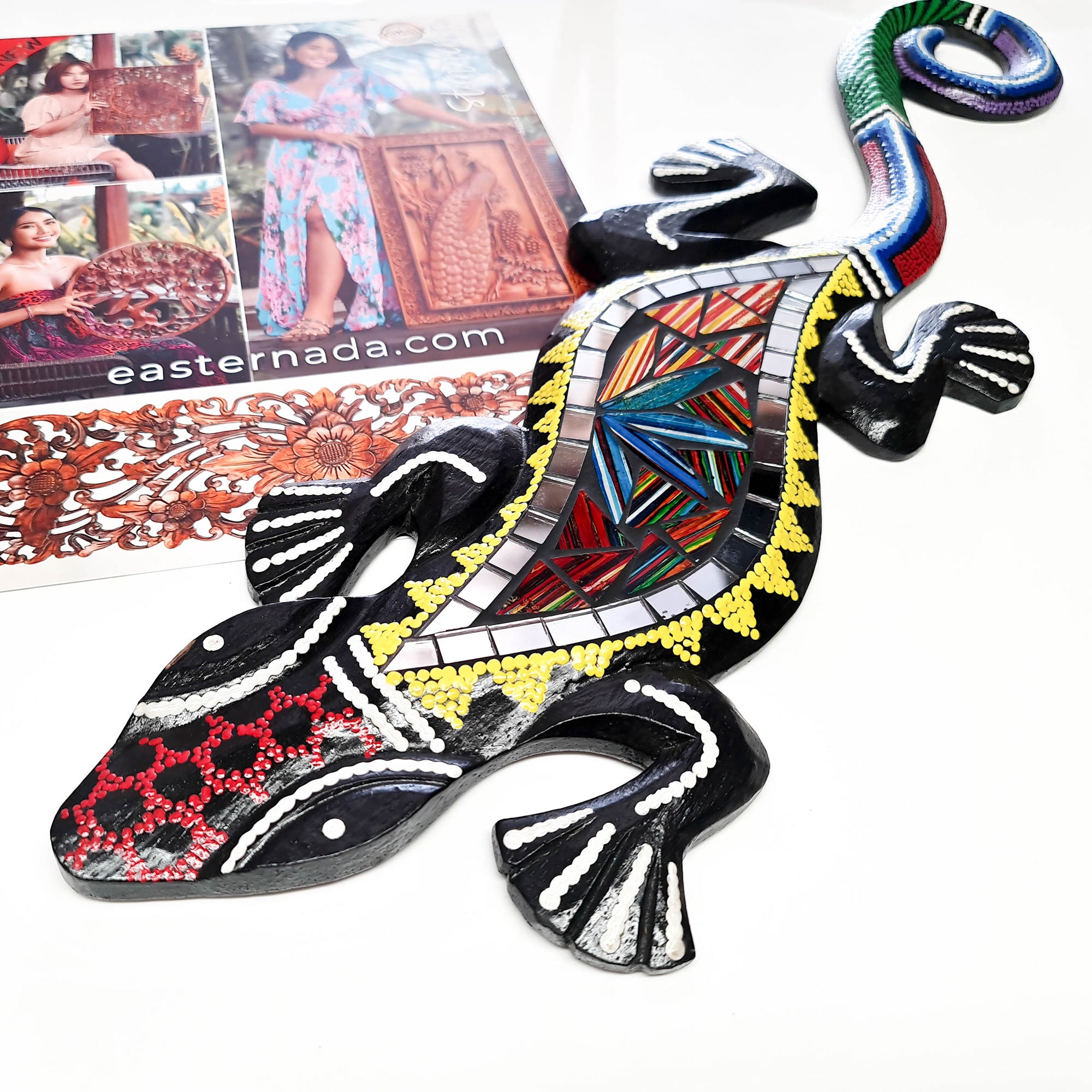 Tropical Wall Hanging - Hand-Carved painted wooden Tropical decoration.