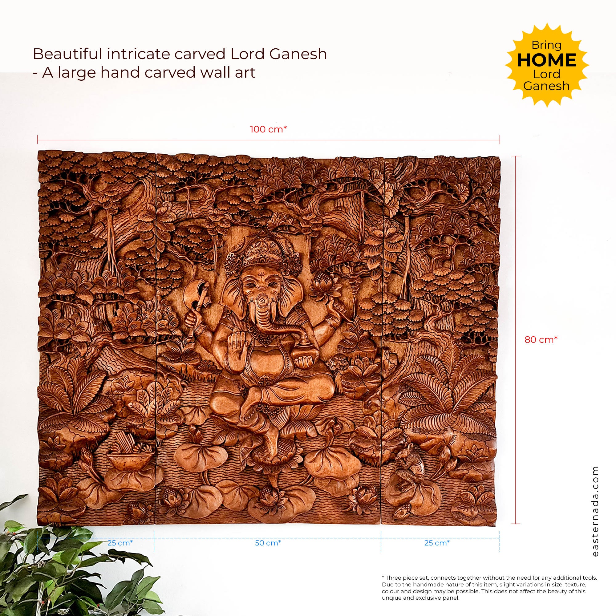 Divine Hindu God Lord Ganesh Hand Carved Wooden Decorative Art Mandir Pooja