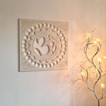 Handmade Carved Wooden Decorative Wall Art OM Mantra Distressed White
