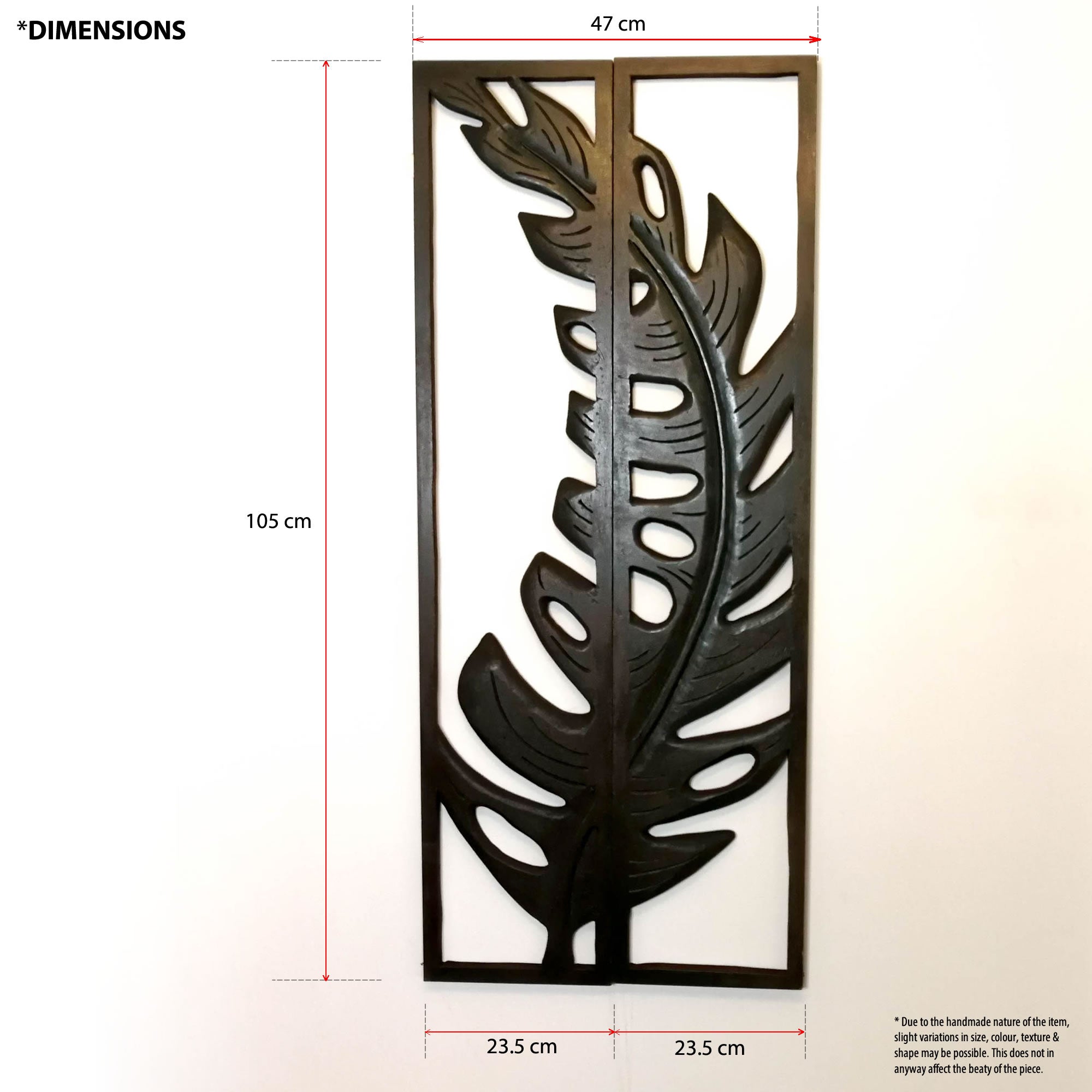 Carved Painted Wooden Wall Art - Large Headboard Decorative Leaf Nature Panel