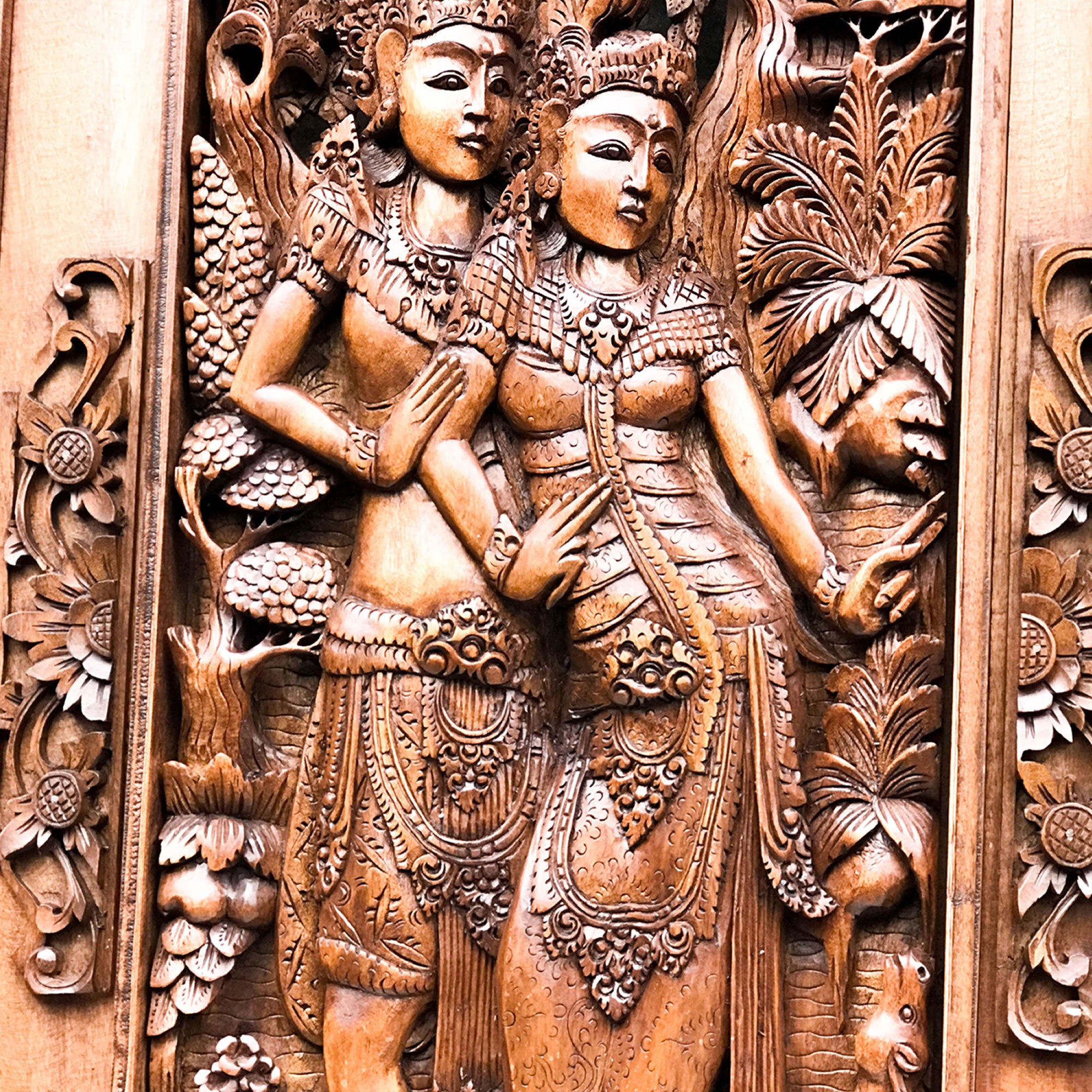 This stunning teakwood hand carved is very desirable. Ram Sita Hindu Mandir Temple Vintage Sculpture.
